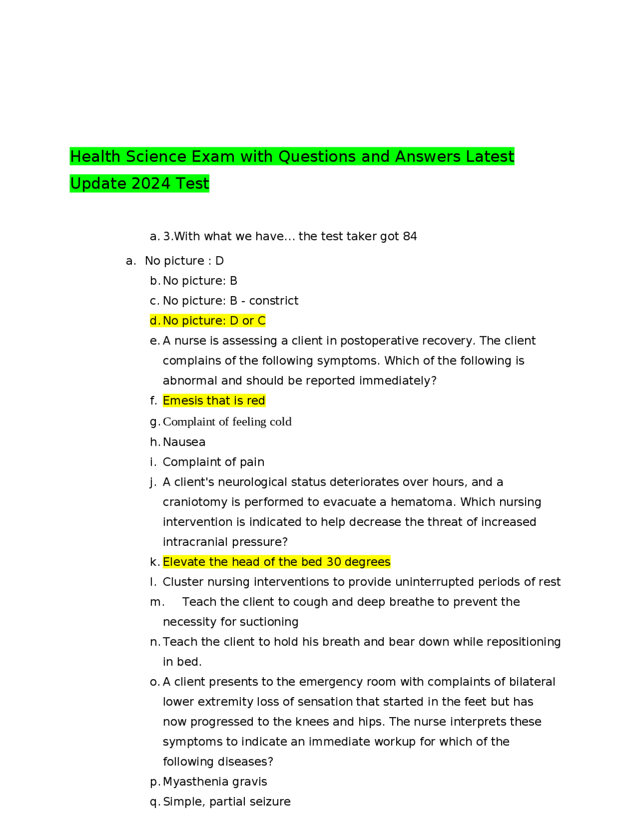 Postoperative Recovery Questionnaire.pdf Nursing Interventions for Postoperative Recovery | Exams Nursing | Docsity