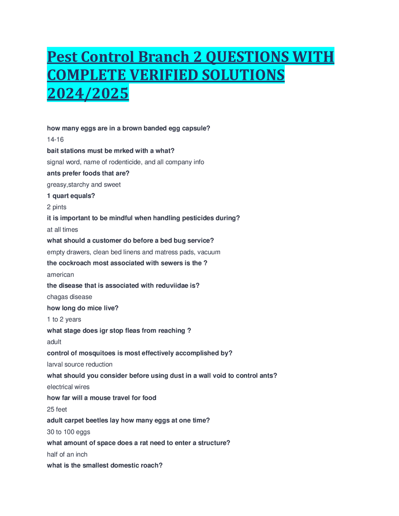 Pest Control Branch 2 QUESTIONS WITH COMPLETE VERIFIED SOLUTIONS ...