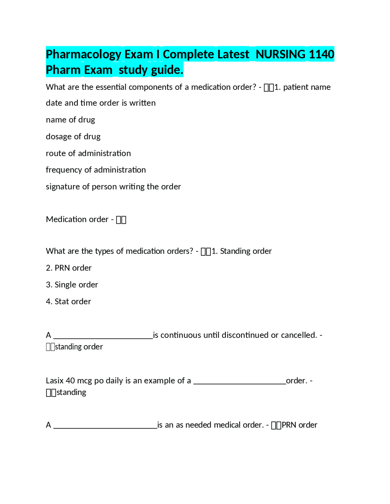 Pharmacology Exam I Complete Latest NURSING 1140 Pharm Exam study guide ...