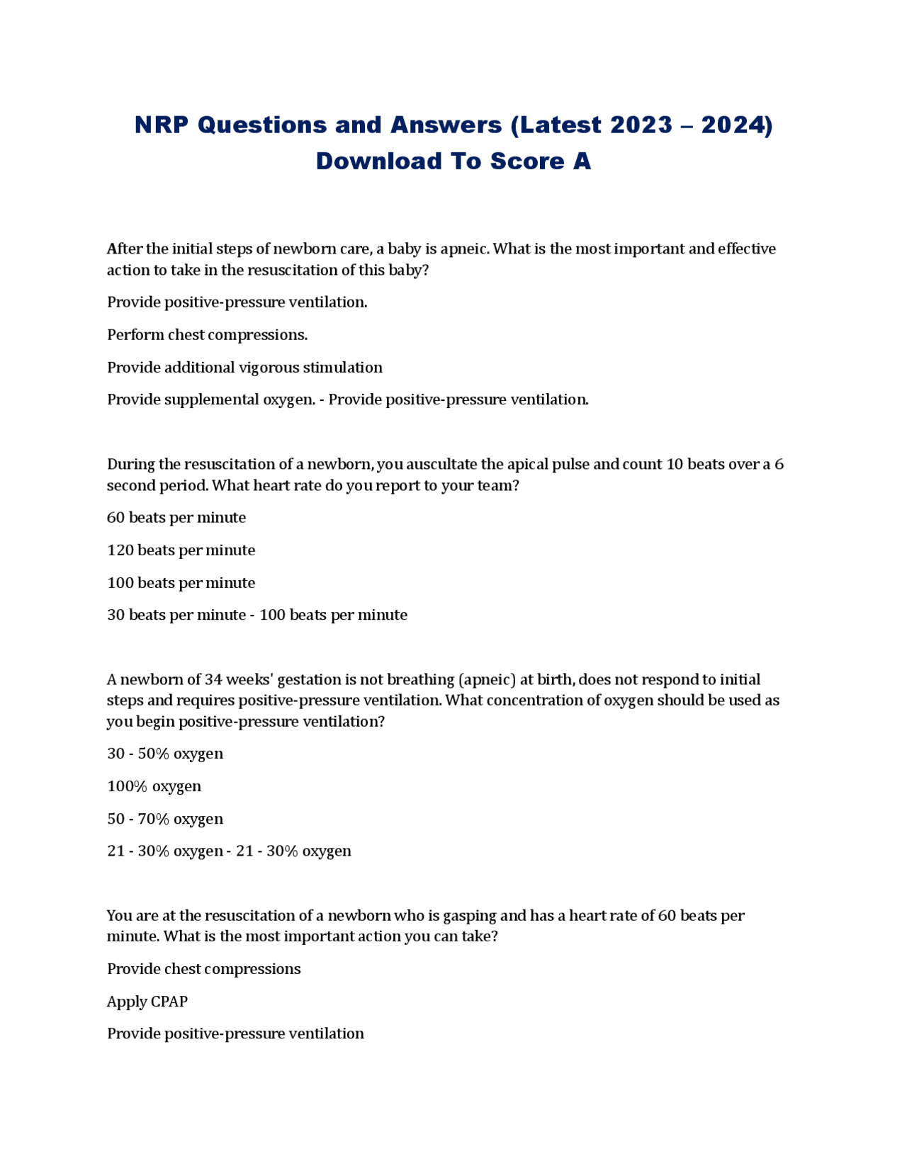 NRP Questions and Answers (Latest 2023 – 2024) Download To Score A ...
