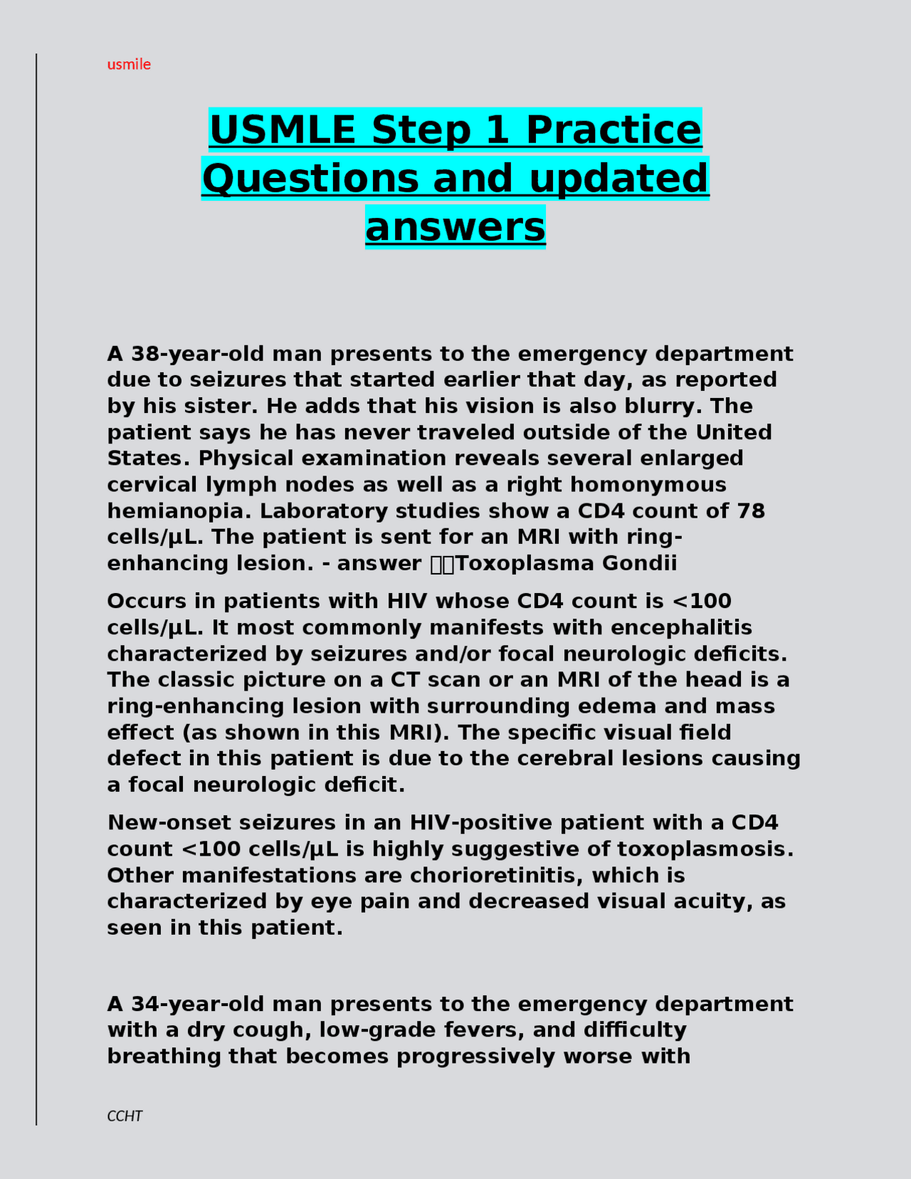 USMLE Step 1 Practice Questions and Updated Answers | Exams Nursing ...