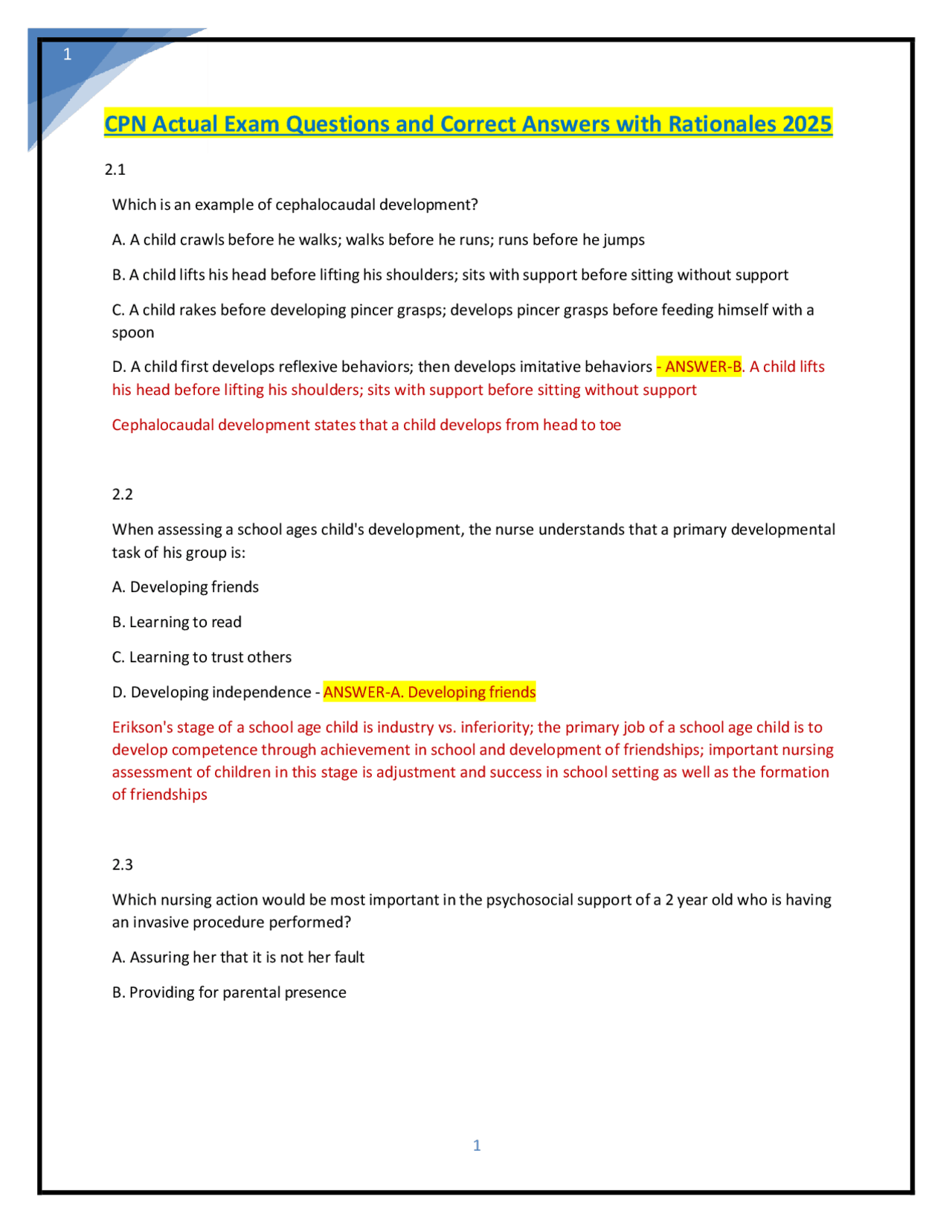 CPN Actual Exam Questions and Correct Answers with Rationales 2025 ...