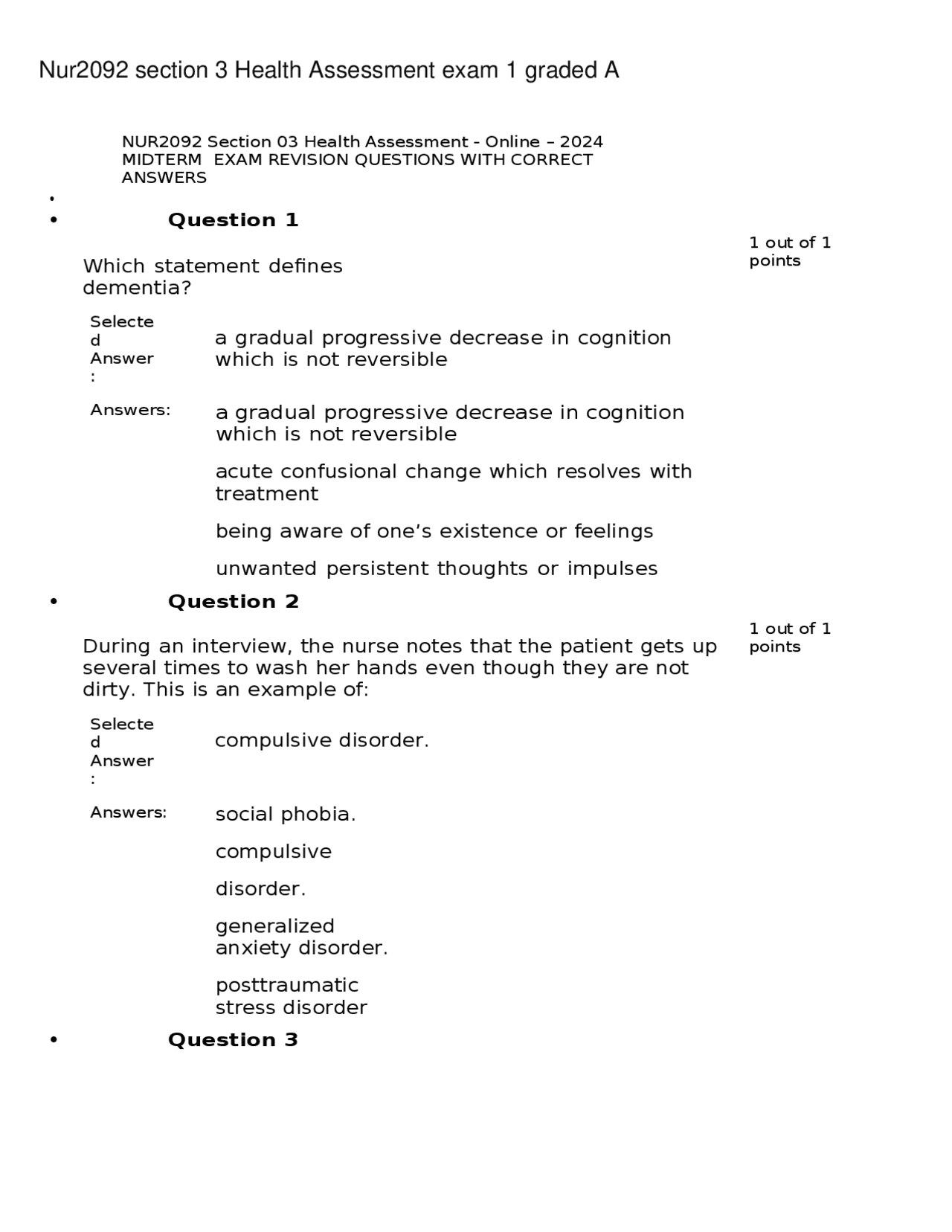 Nursing Health Assessment Exam Revision | Exams Nursing | Docsity