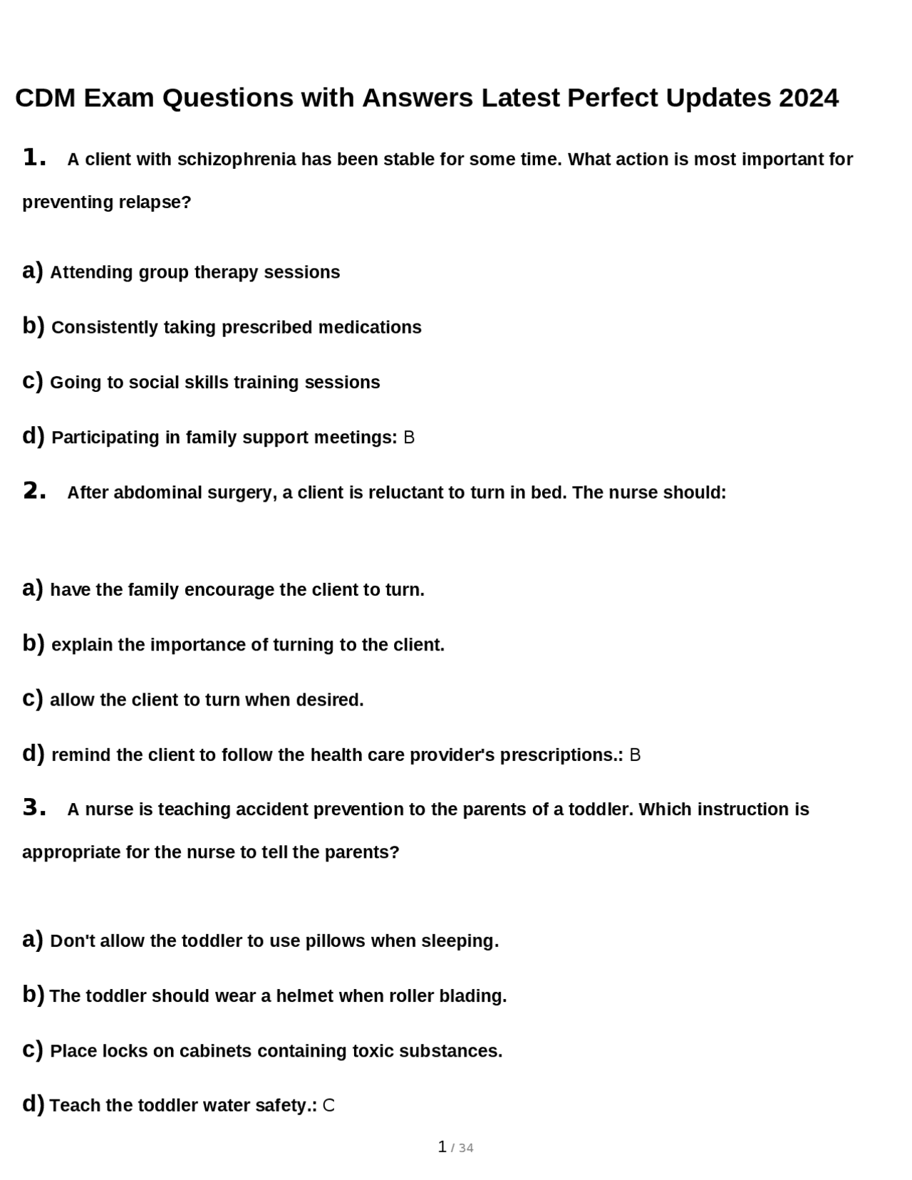 CDM Exam Questions with Answers Latest Perfect Updates 2024 | Exams ...
