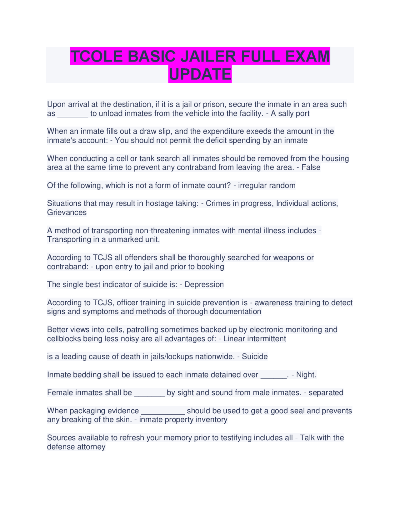 Jail Nurses Notes.pdf Jail and Correctional Facility Operations | Exams Nursing | Docsity