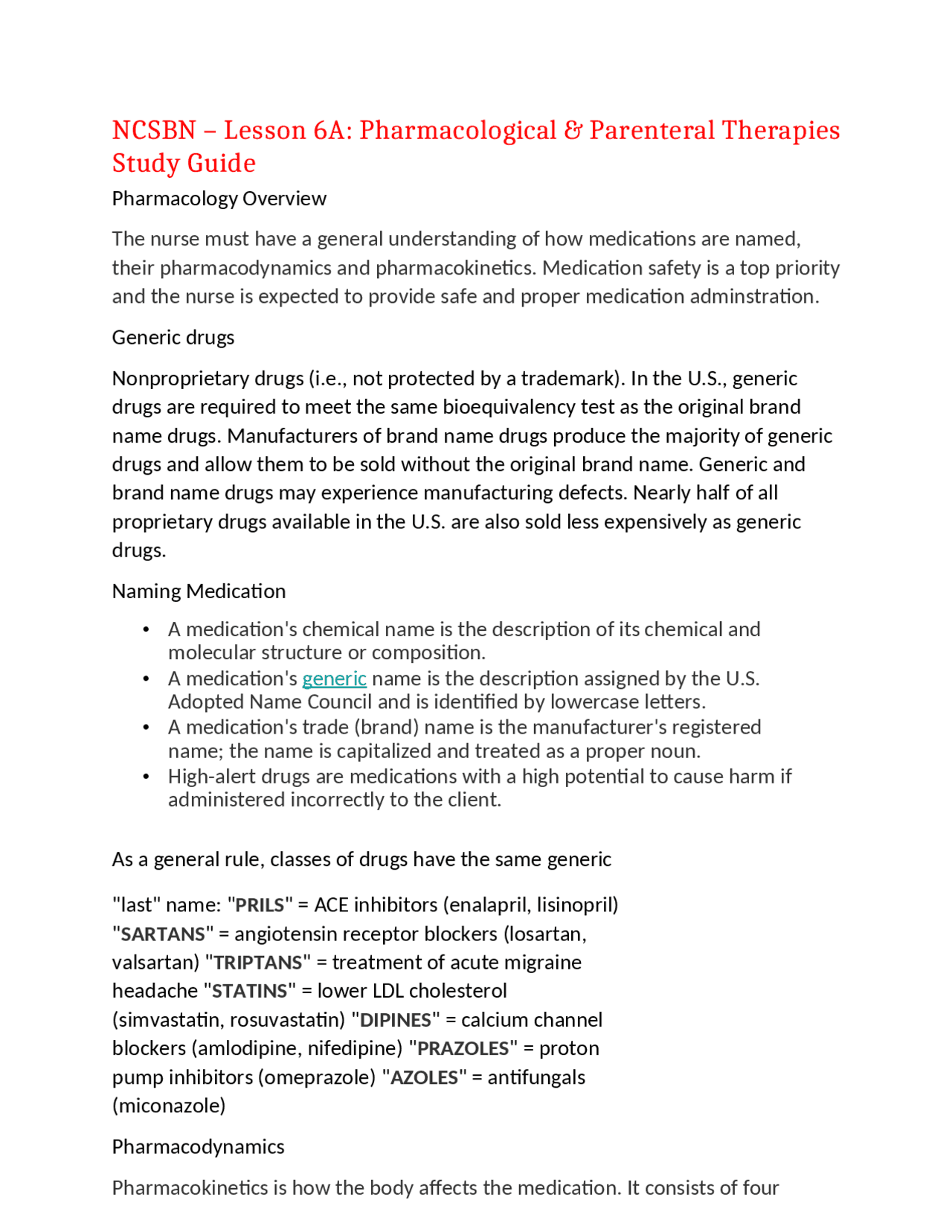 Pharmacological & Parenteral Therapies | Exams Nursing | Docsity