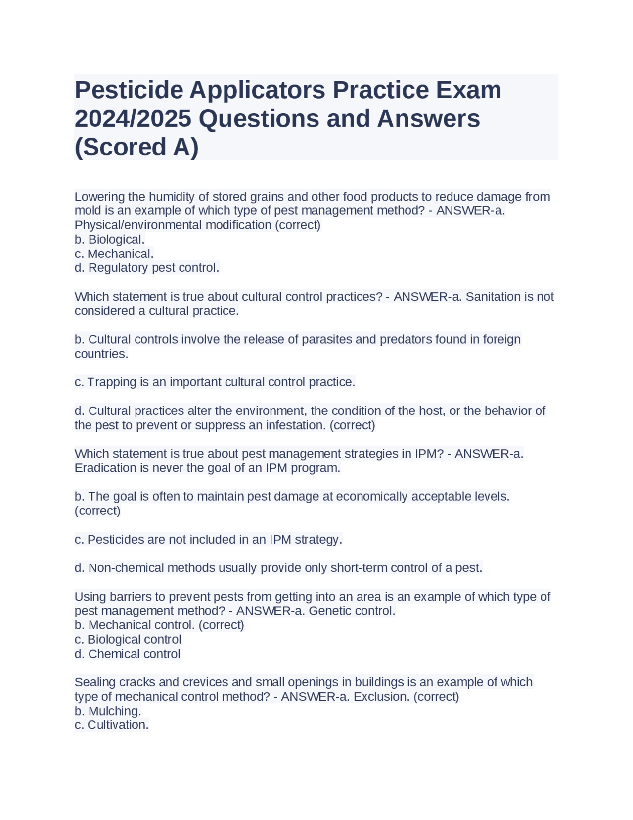 Pesticide Applicators Practice Exam Exams Pest Management Docsity