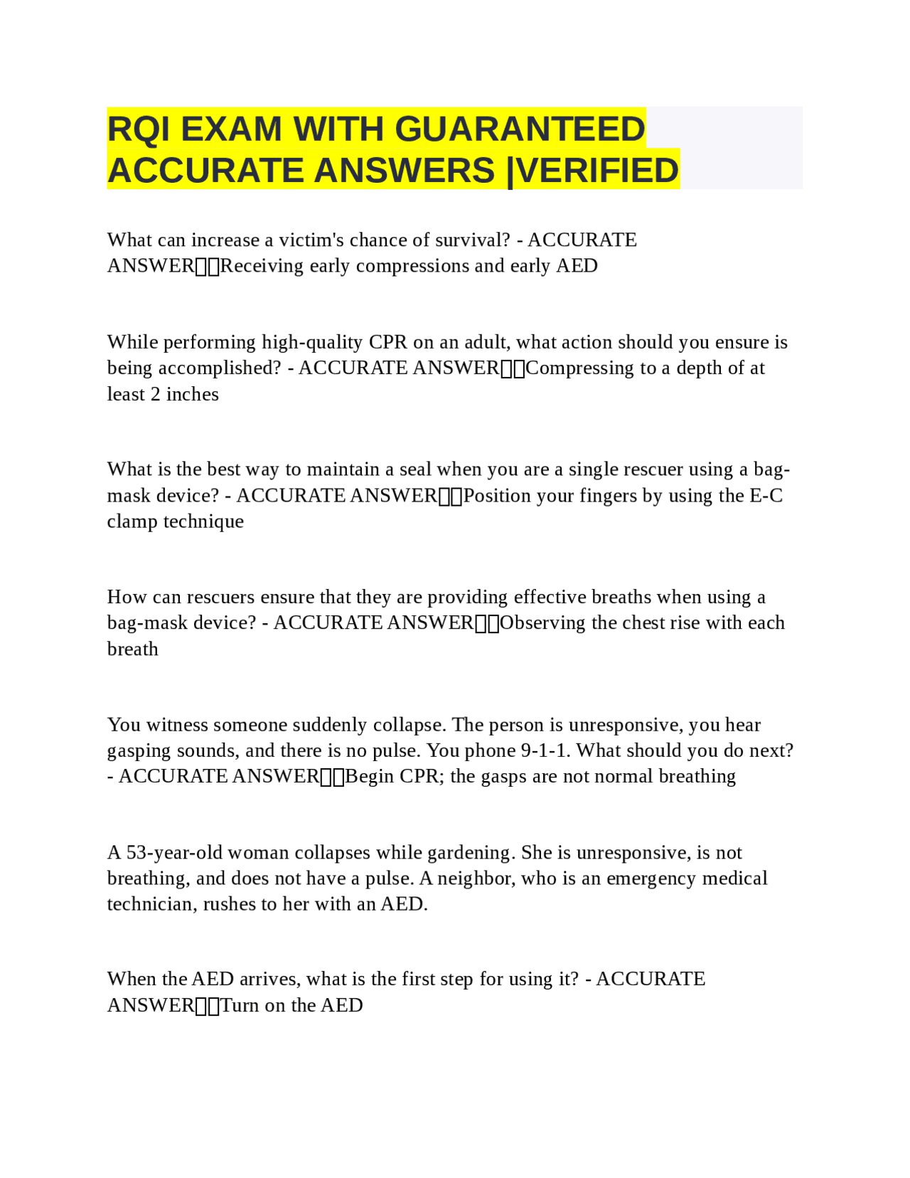 RQI Exam with Guaranteed Accurate Answers | Exams Nursing | Docsity