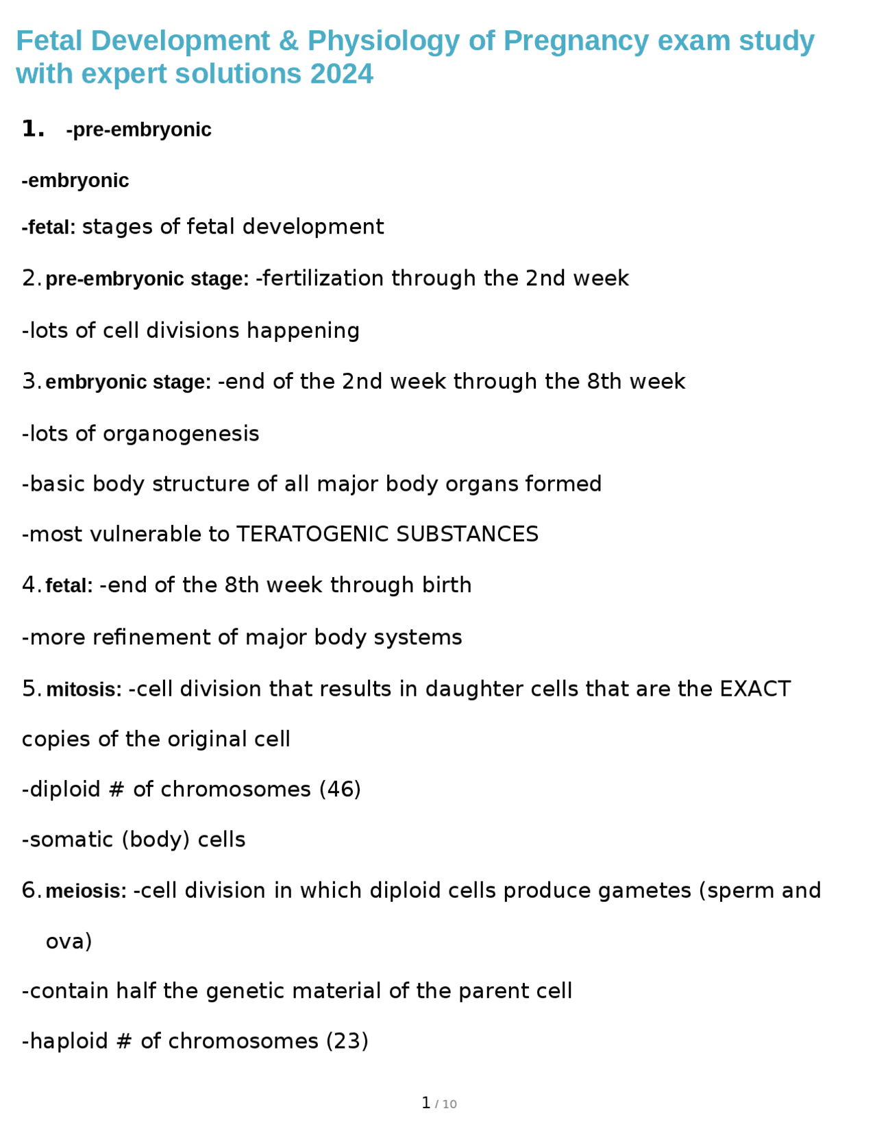 Fetal Development & Physiology of Pregnancy exam study with expert ...