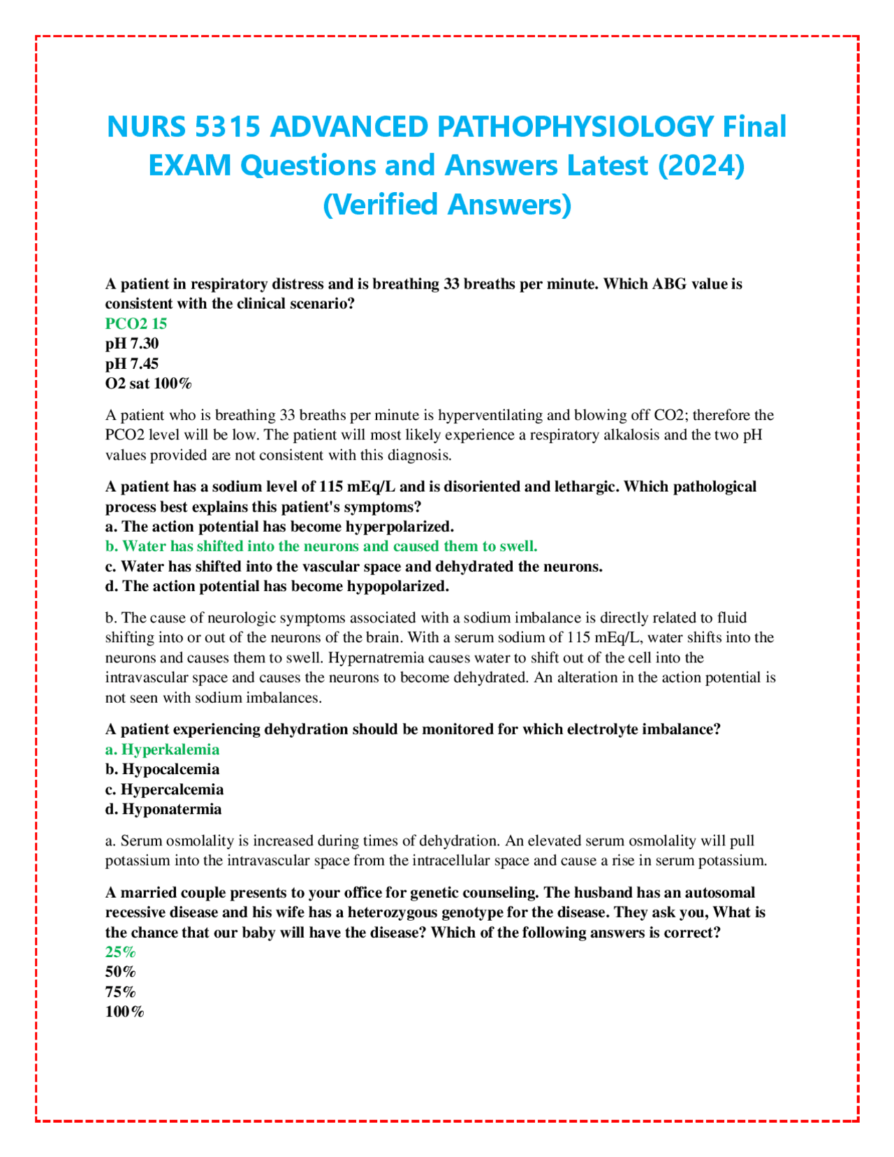 NURS 5315 ADVANCED PATHOPHYSIOLOGY Final EXAM Questions and Answers ...