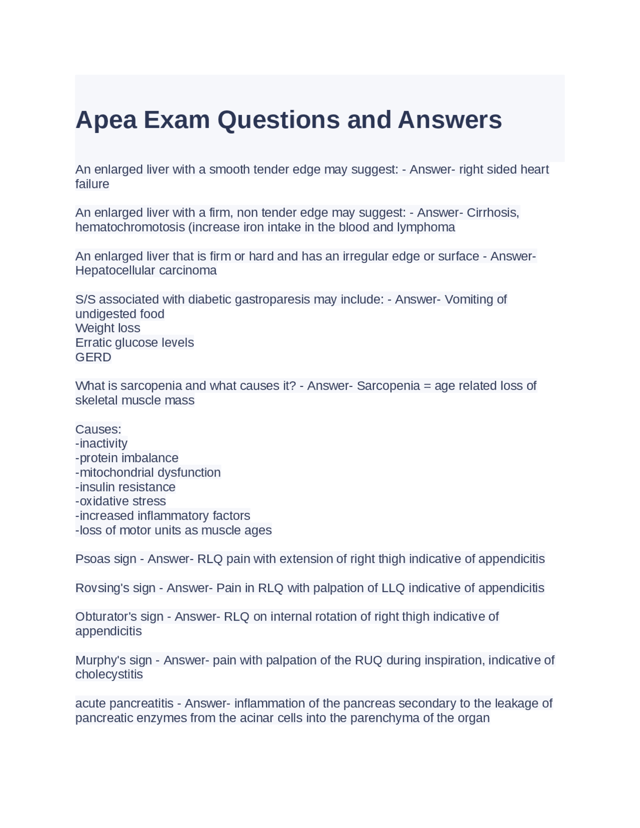 Apea Exam Questions and Answers | Exams Advanced Education | Docsity