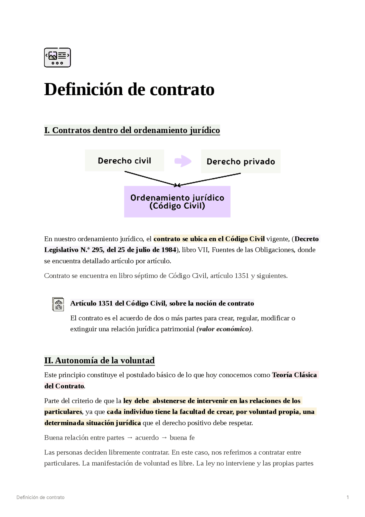 Definición y características del contrato en el Código Civil peruano ...