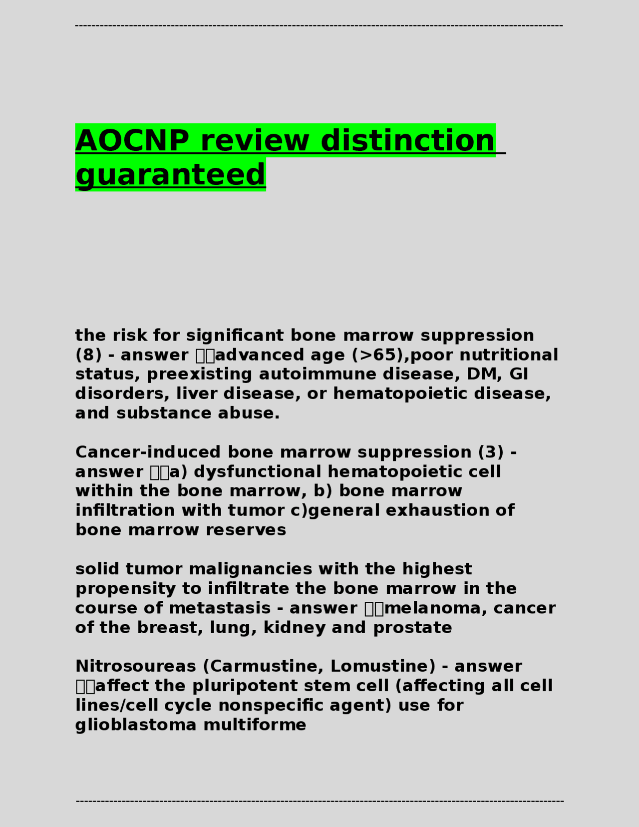 AOCNP review distinction guaranteed Exams Nursing Docsity AOCNP review distinction guaranteed Exams Nursing Docsity