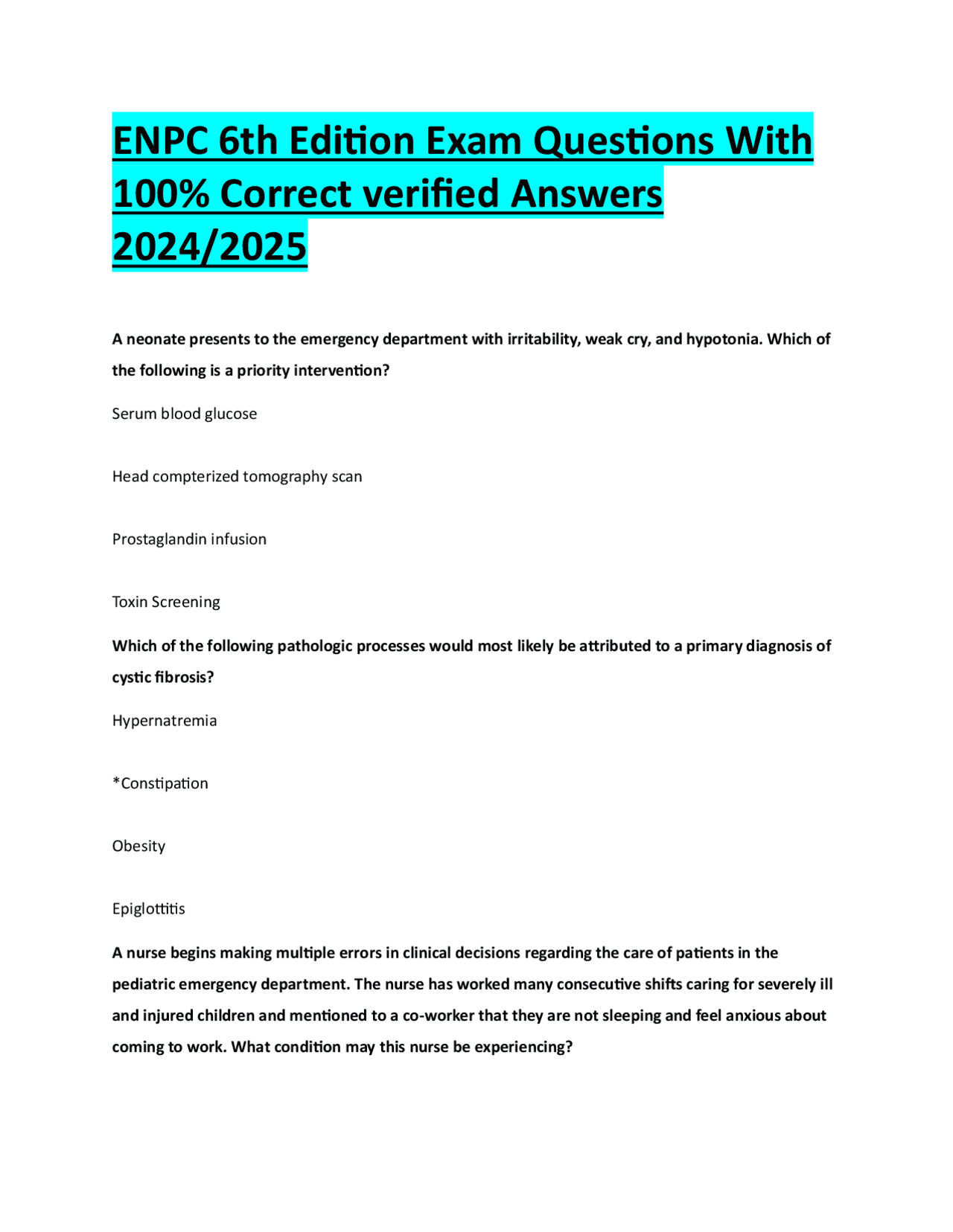 ENPC 6th Edition Exam Questions With 100% Correct verified Answers 2024 ...