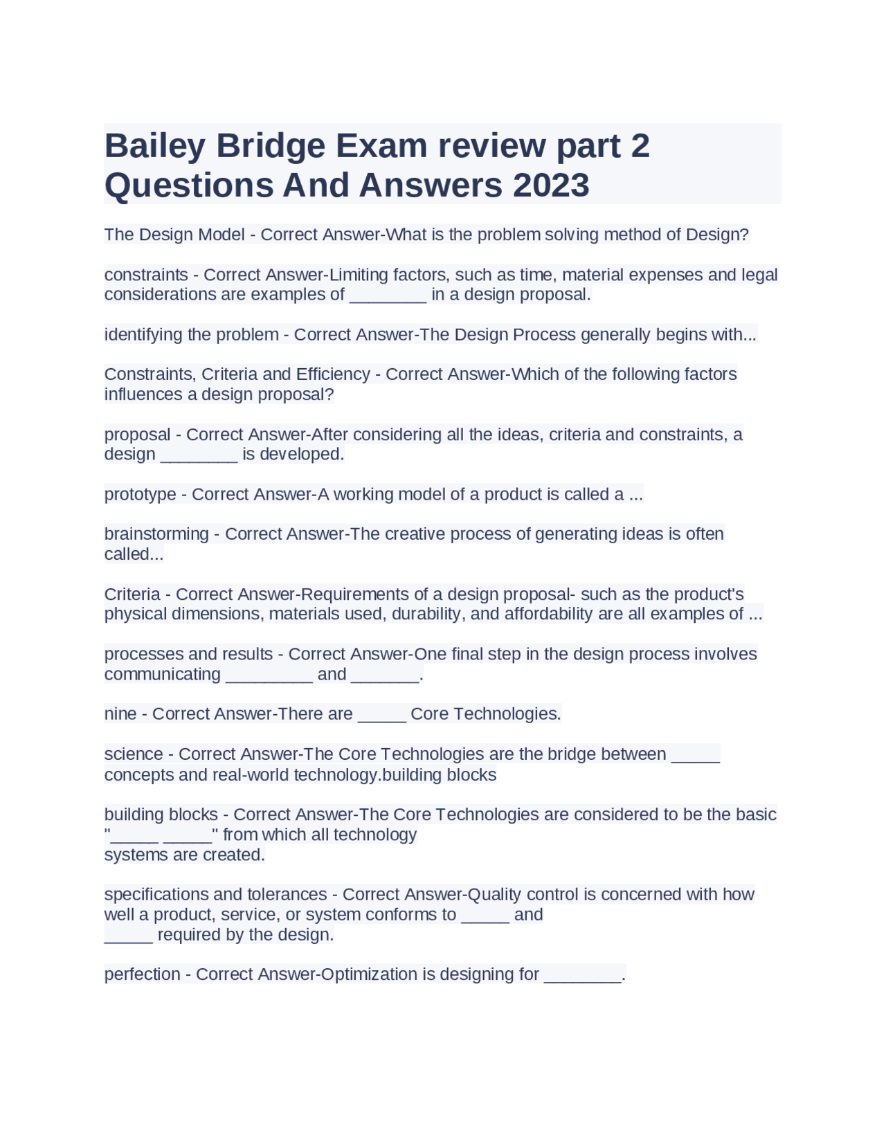 Bailey Bridge Exam Review Part 2: Questions and Answers 2023 | Exams ...