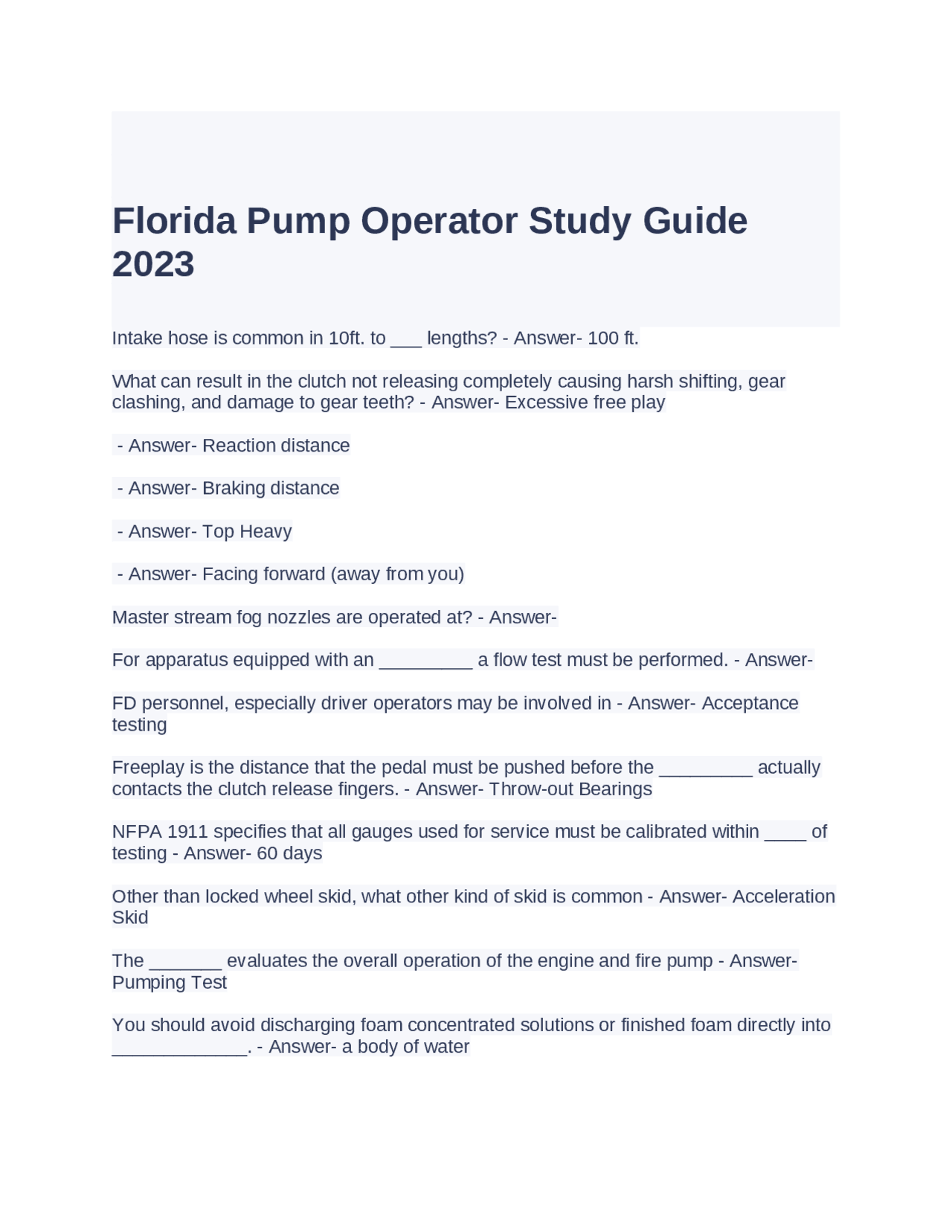 Florida Pump Operator Study Guide 2023 2024 Exams Advanced Education Docsity