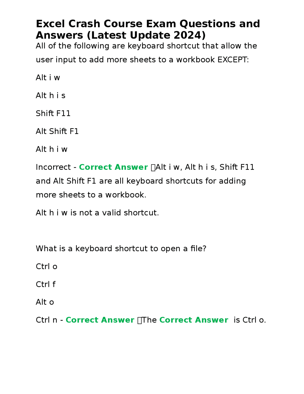 Excel Crash Course Exam Questions and Answers (Latest Update 2024 ...
