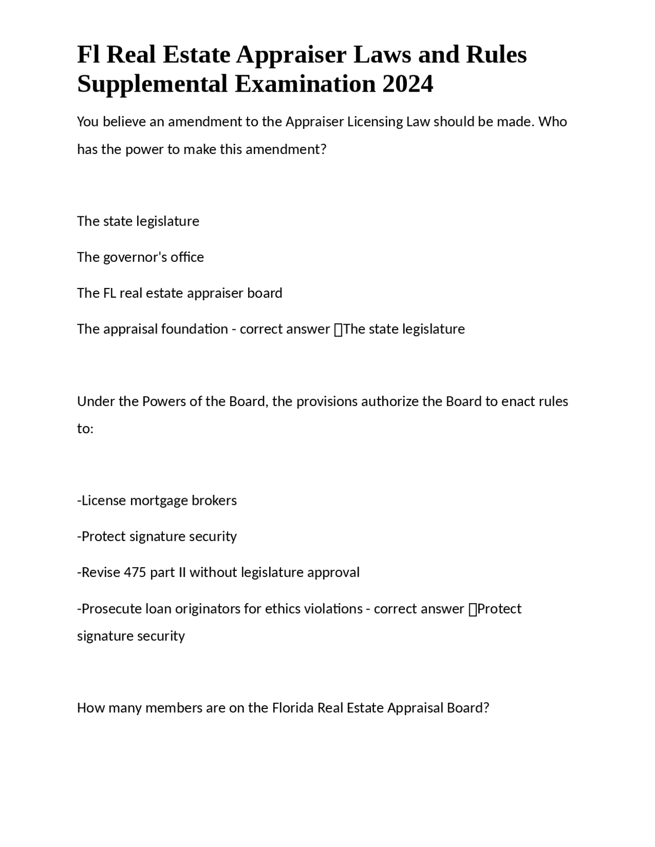 Florida Real Estate Appraiser Laws and Rules Exams Nursing Docsity