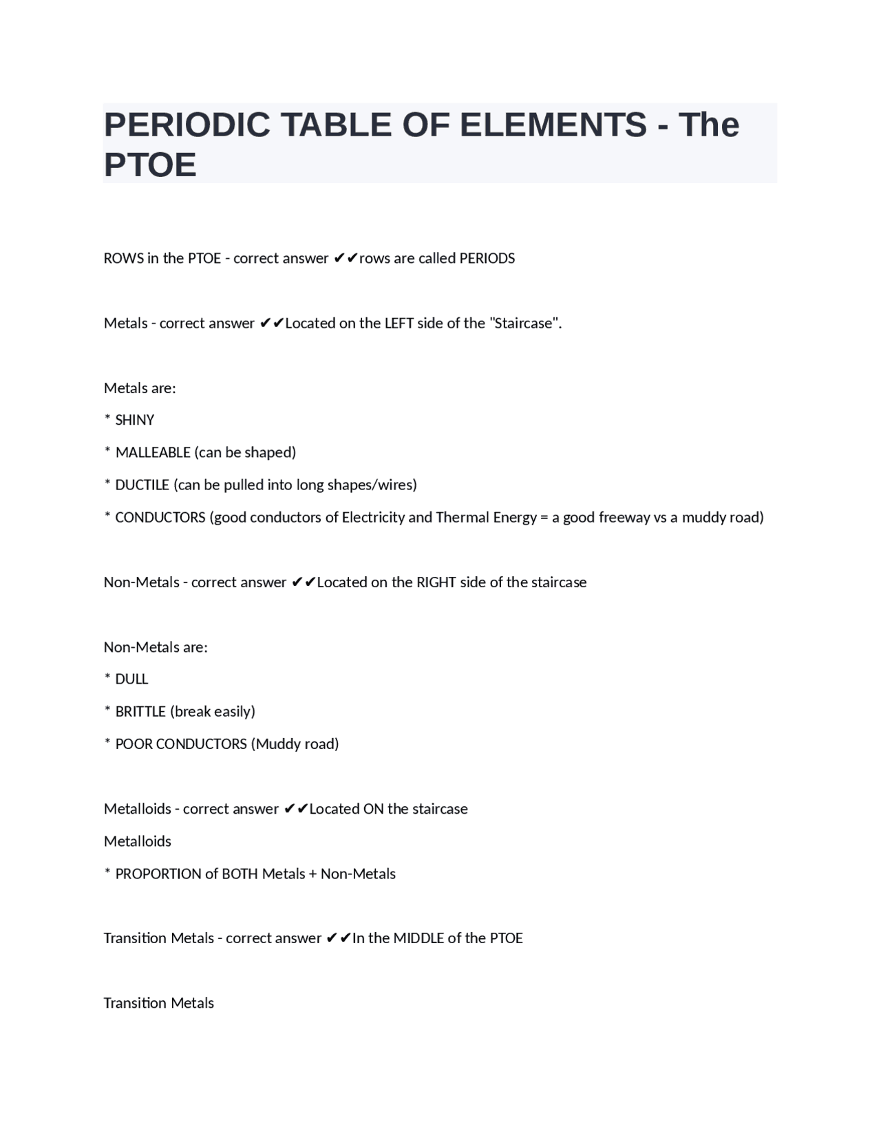 Ptoe Element PERIODIC TABLE OF ELEMENTS - The PTOE questions with complete solutions ...