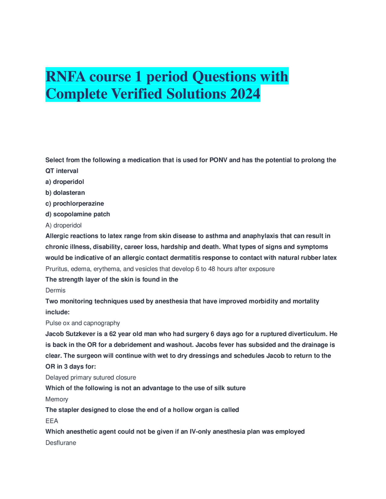 RNFA course 1 period Questions with Complete Verified Solutions 2024 ...