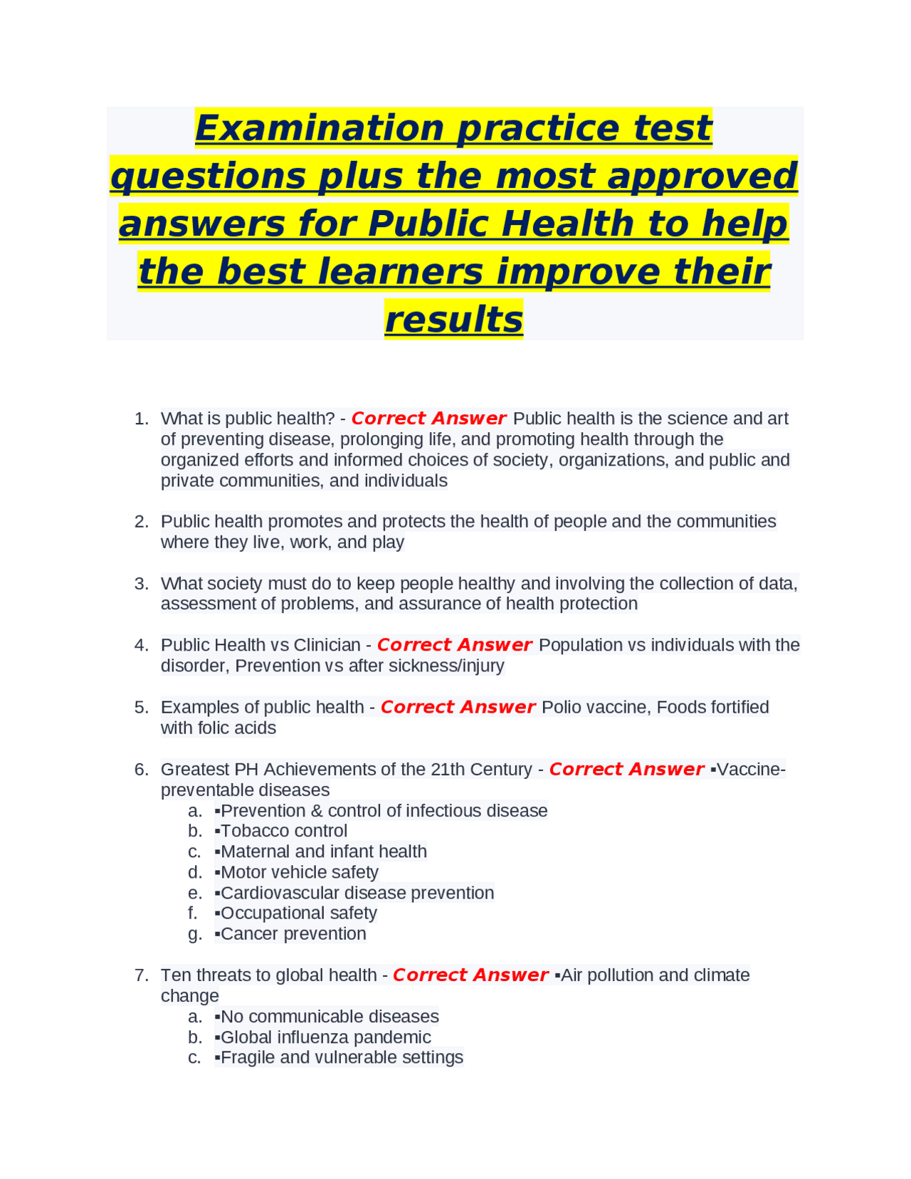 Public Health Achievements and Challenges in the 21st Century | Exams ...