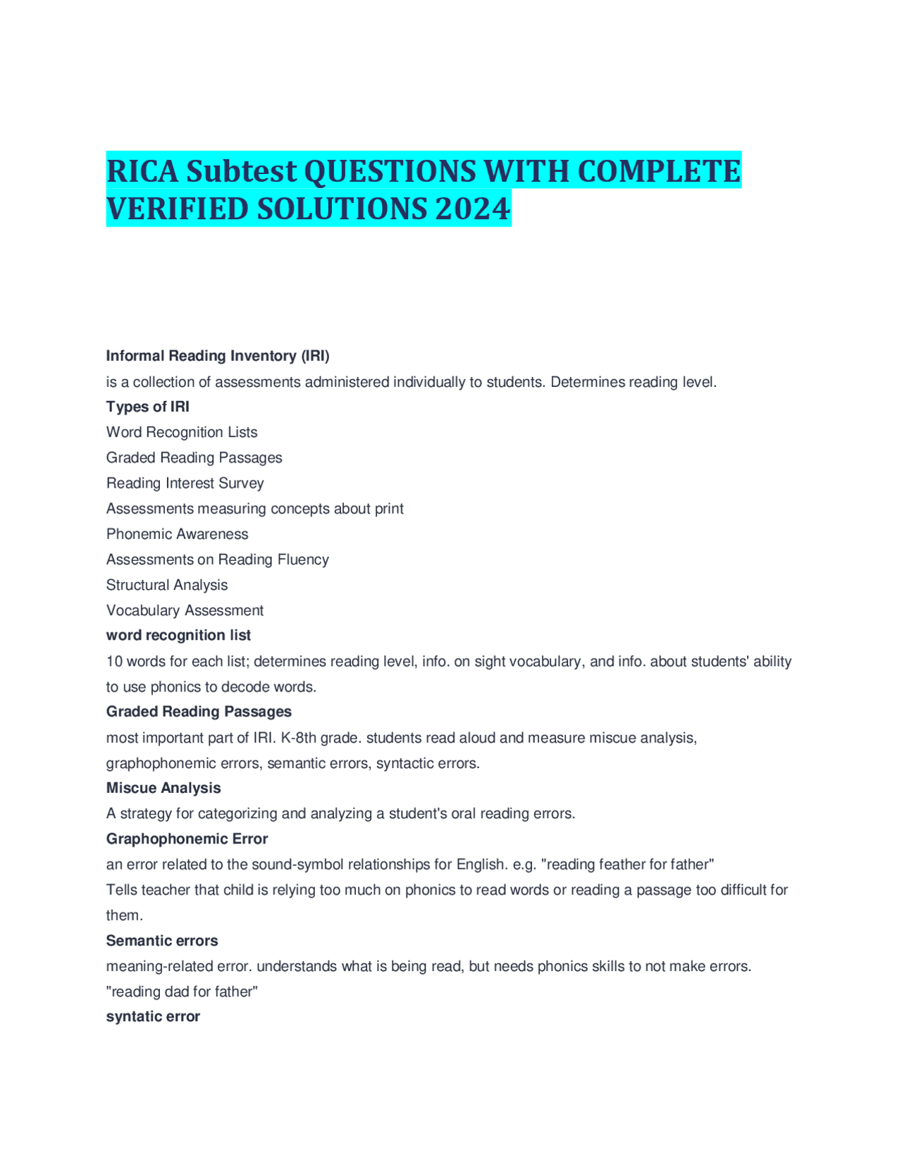 Informal Reading Inventory (IRI): Assessing Reading Skills and ...