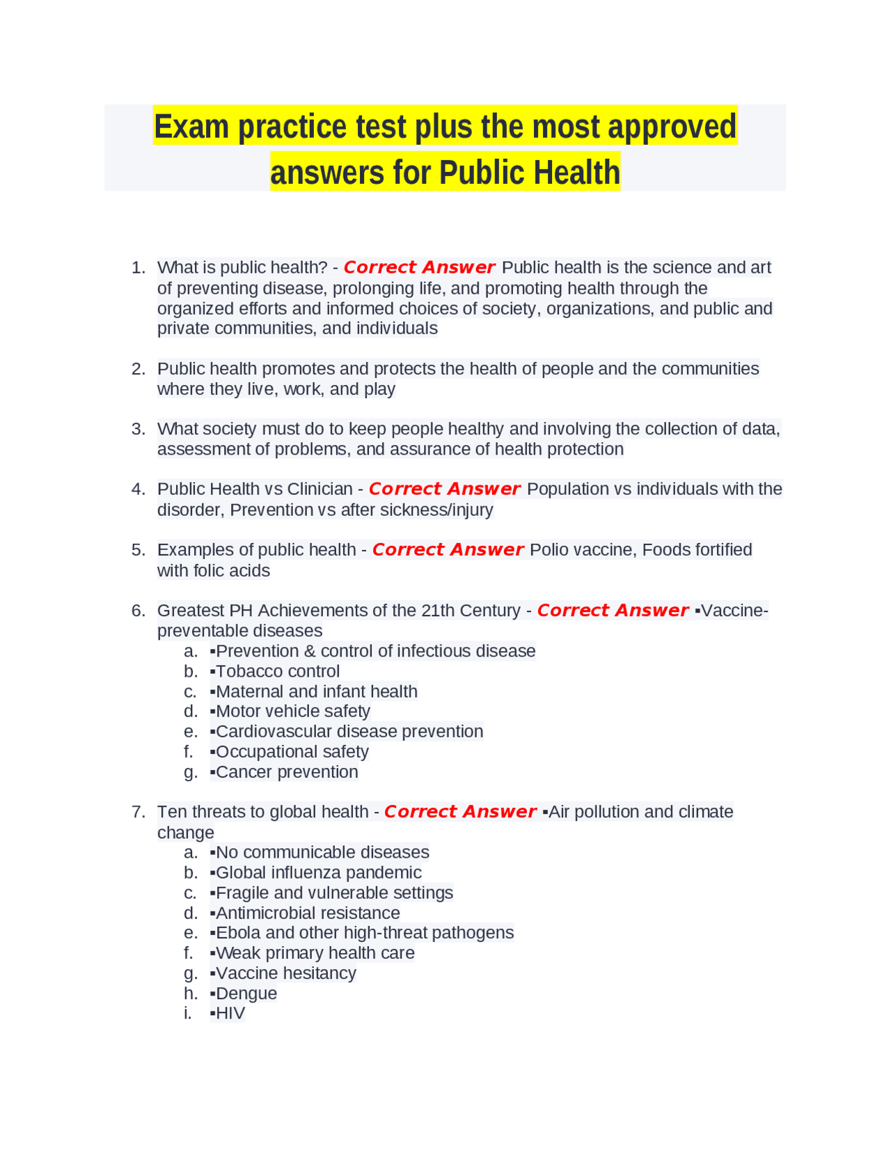 Public Health Achievements and Challenges in the 21st Century | Exams ...