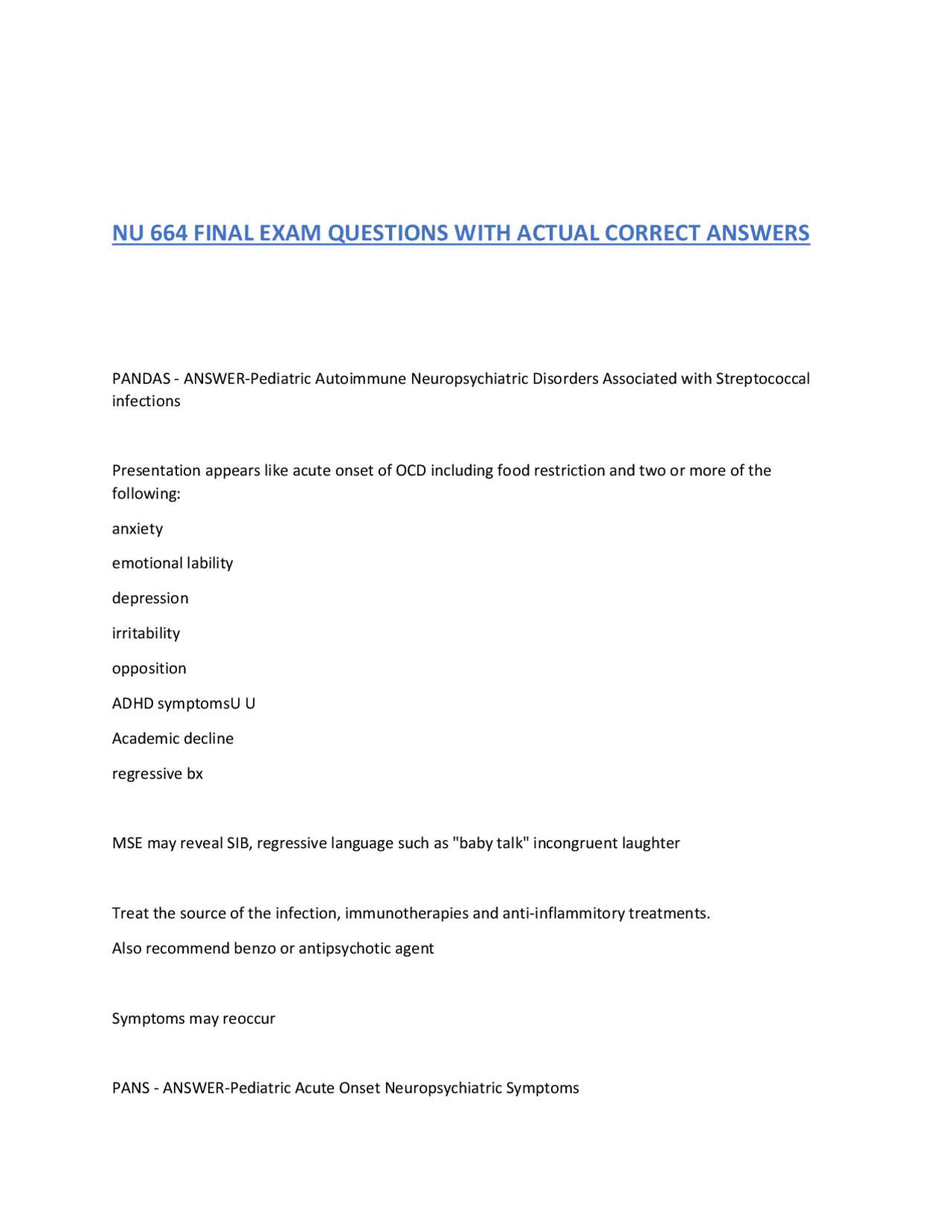 NU 664 FINAL EXAM QUESTIONS WITH ACTUAL CORRECT ANSWERS | Exams Nursing ...