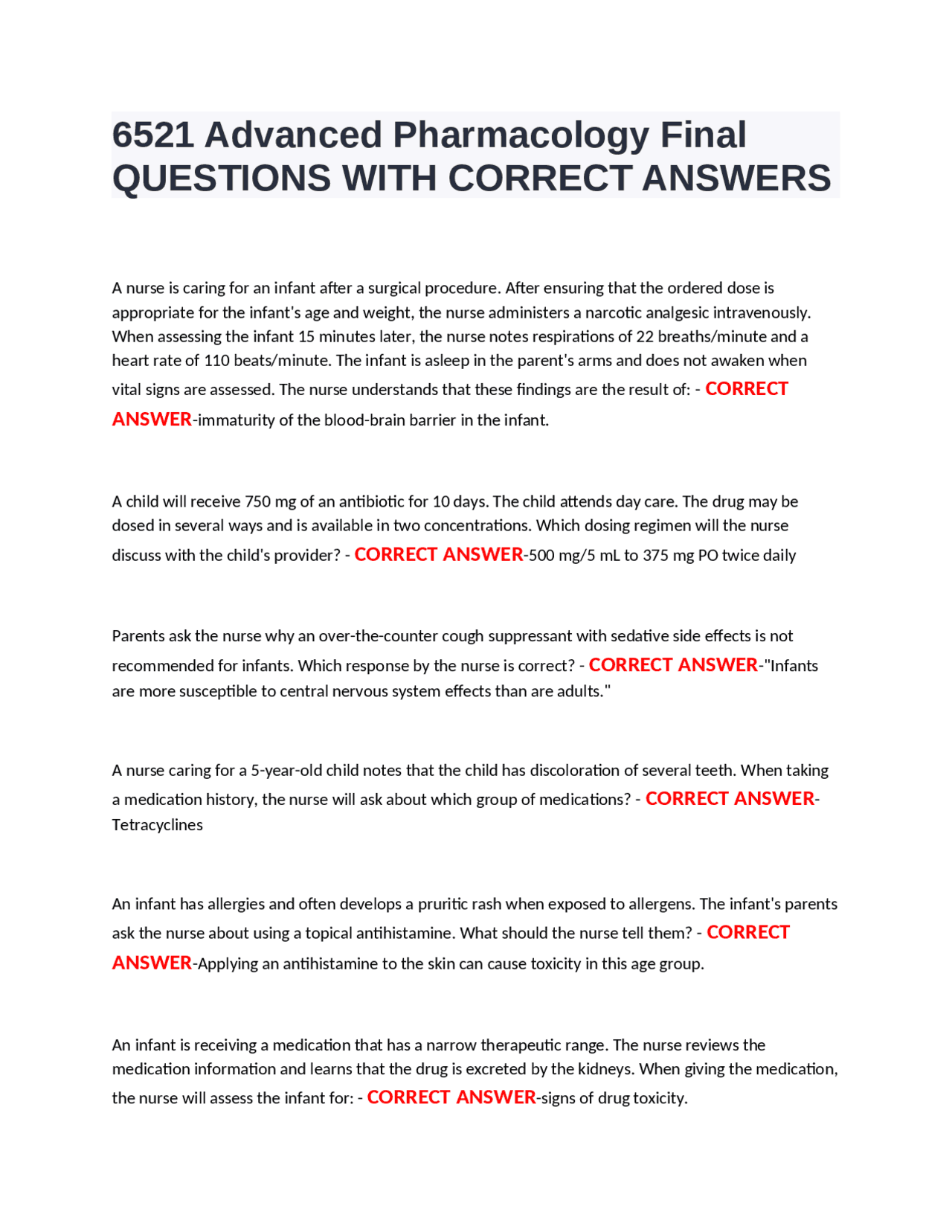 6521 Advanced Pharmacology Final QUESTIONS WITH CORRECT ANSWERS | Exams ...