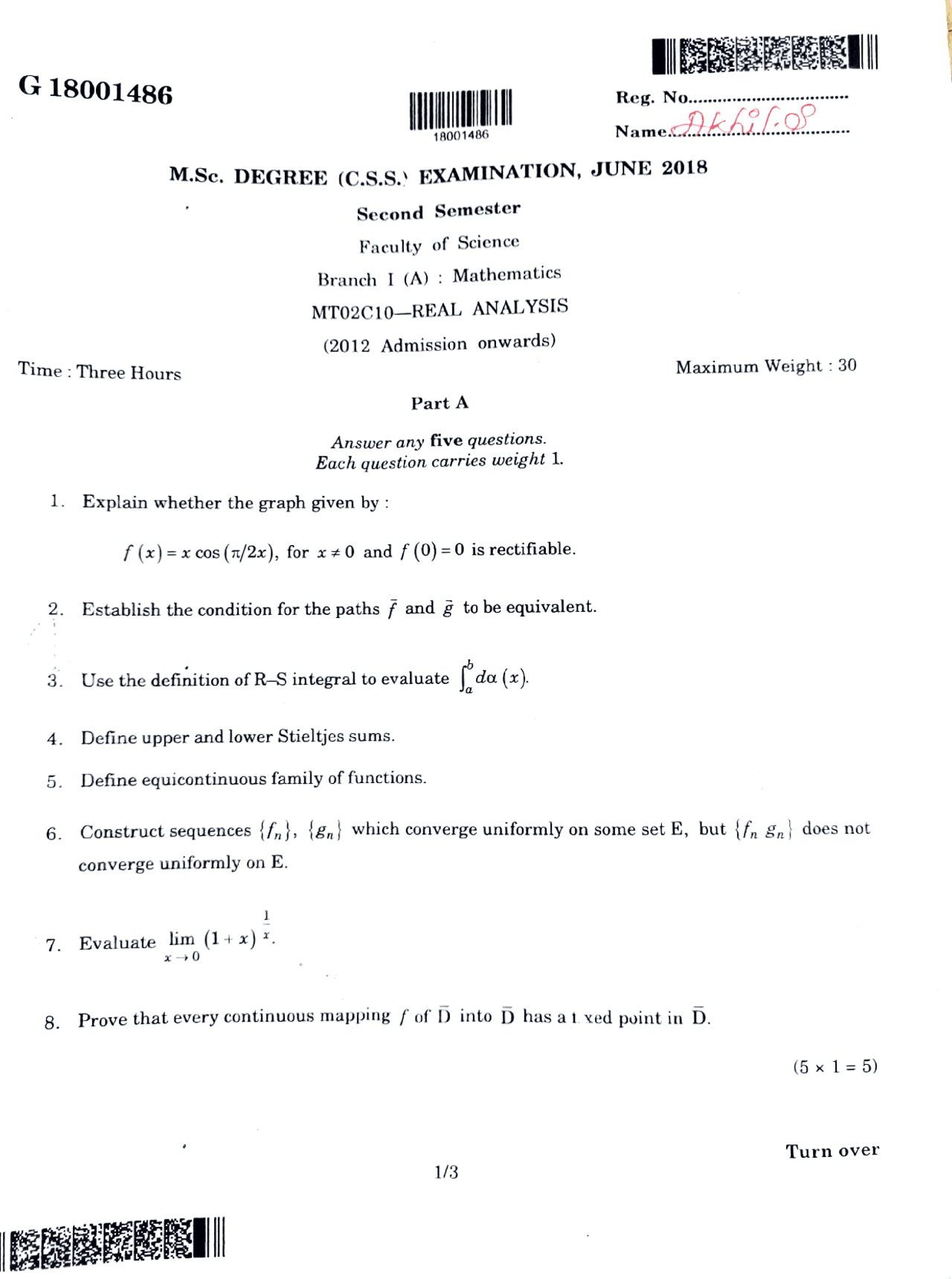 Real Analysis Exam Questions | Summaries Mathematics | Docsity