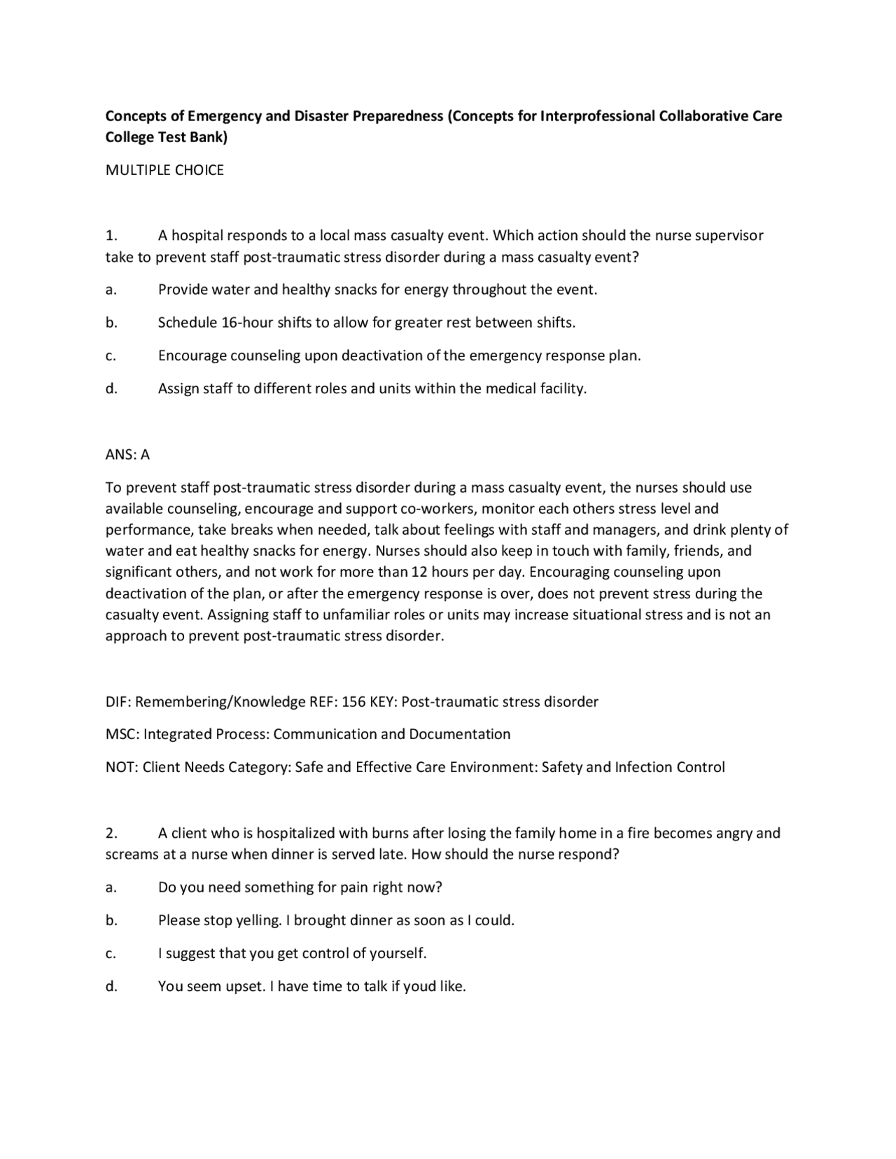 Concepts of Emergency and Disaster Preparedness | Exams Nursing | Docsity