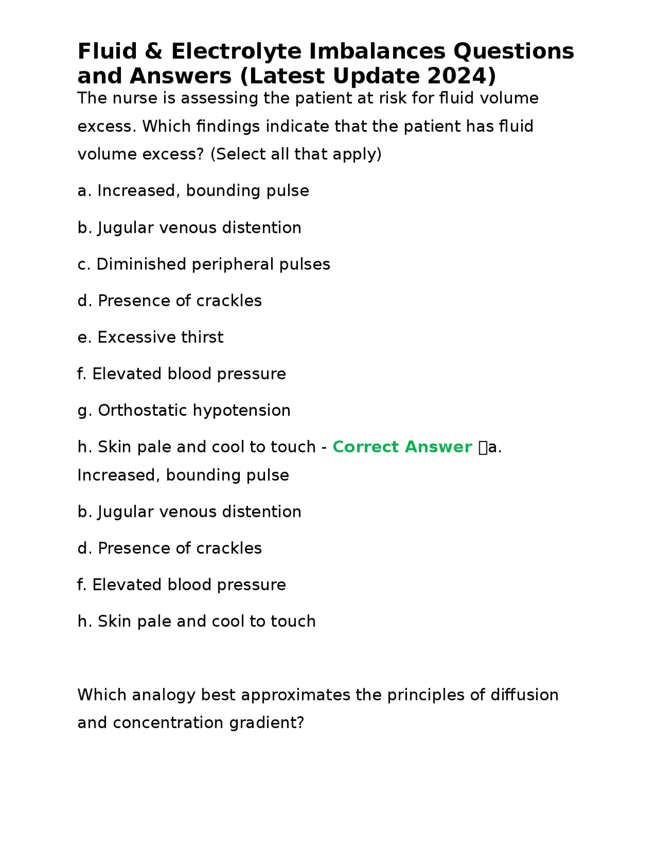 Fluid & Electrolyte Imbalances Questions and Answers | Exams Nursing ...