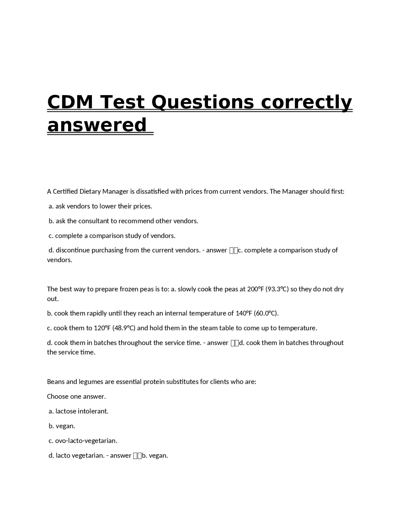 CDM Test Questions correctly answered | Exams Nursing | Docsity