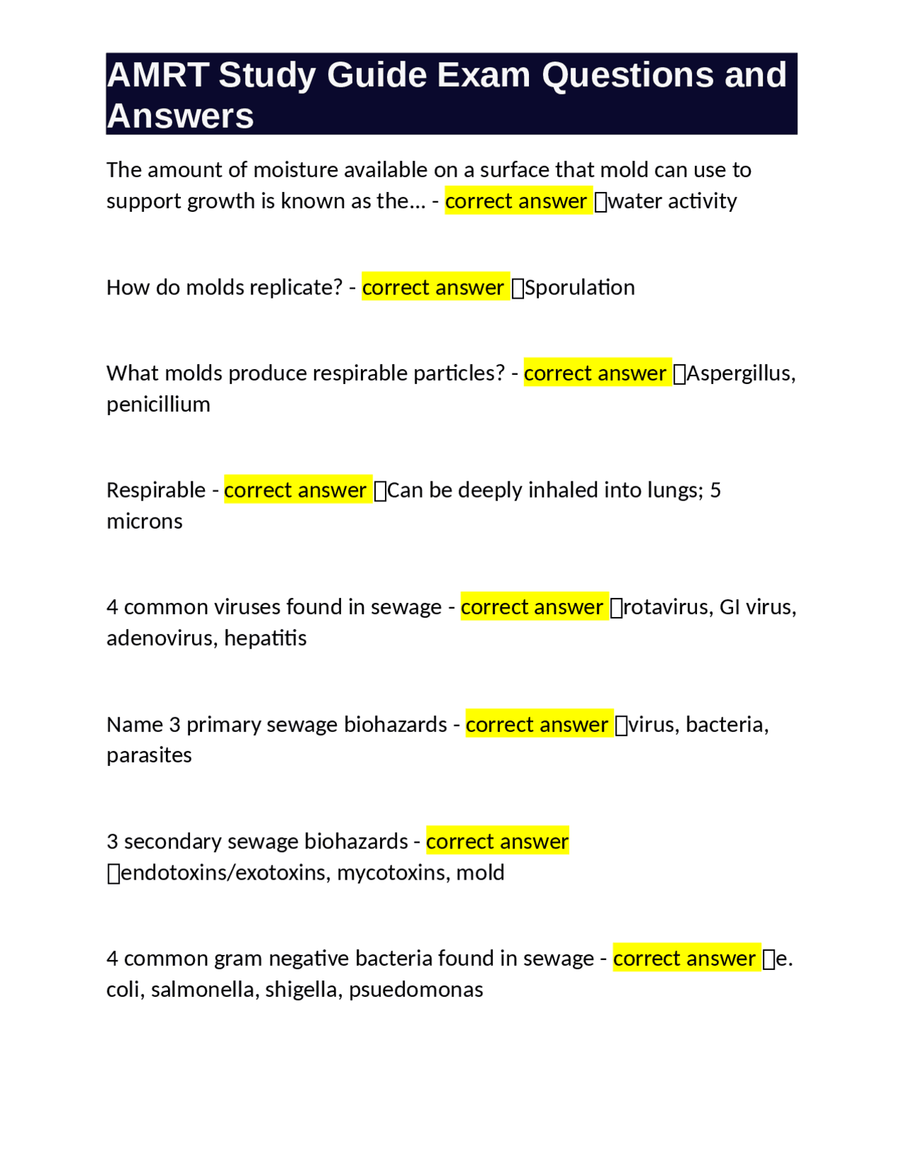 AMRT Study Guide Exam Questions and Answers | Exams Medicine | Docsity