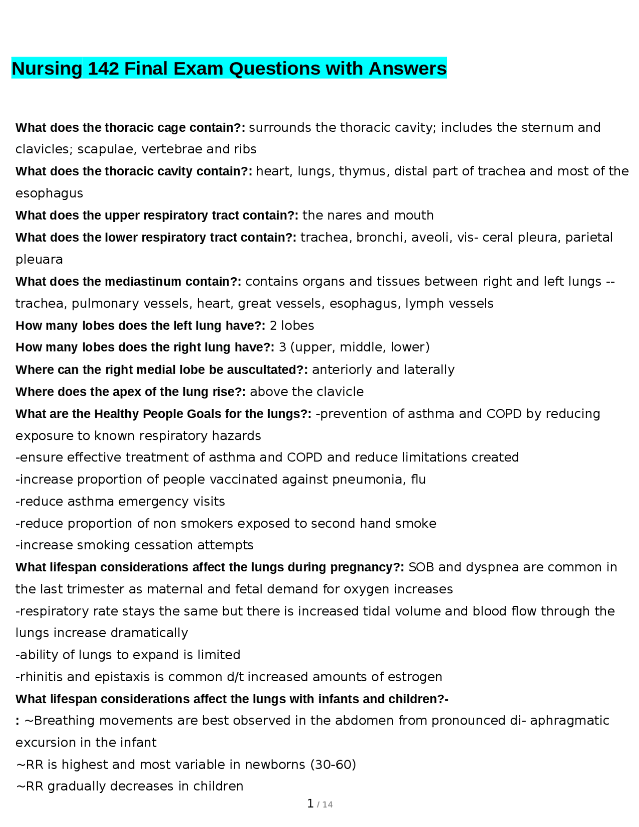 Nursing 142 Final Exam Questions with Answers | Exams Nursing | Docsity