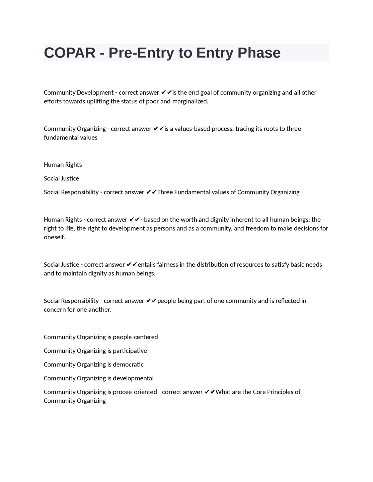 COPAR - Pre-Entry to Entry Phase questions with complete solutions ...