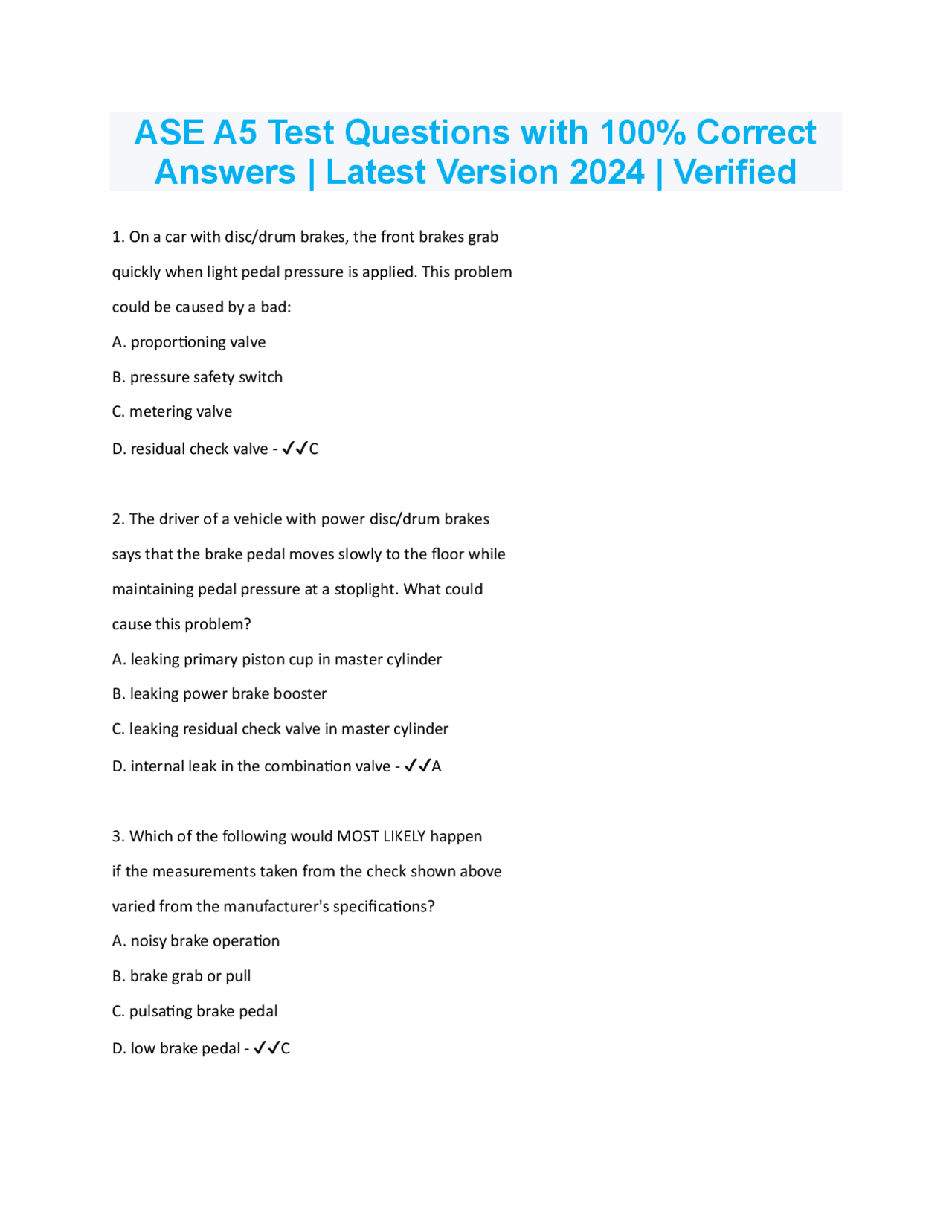 Brake System Troubleshooting and Maintenance Exams Automatic Controls