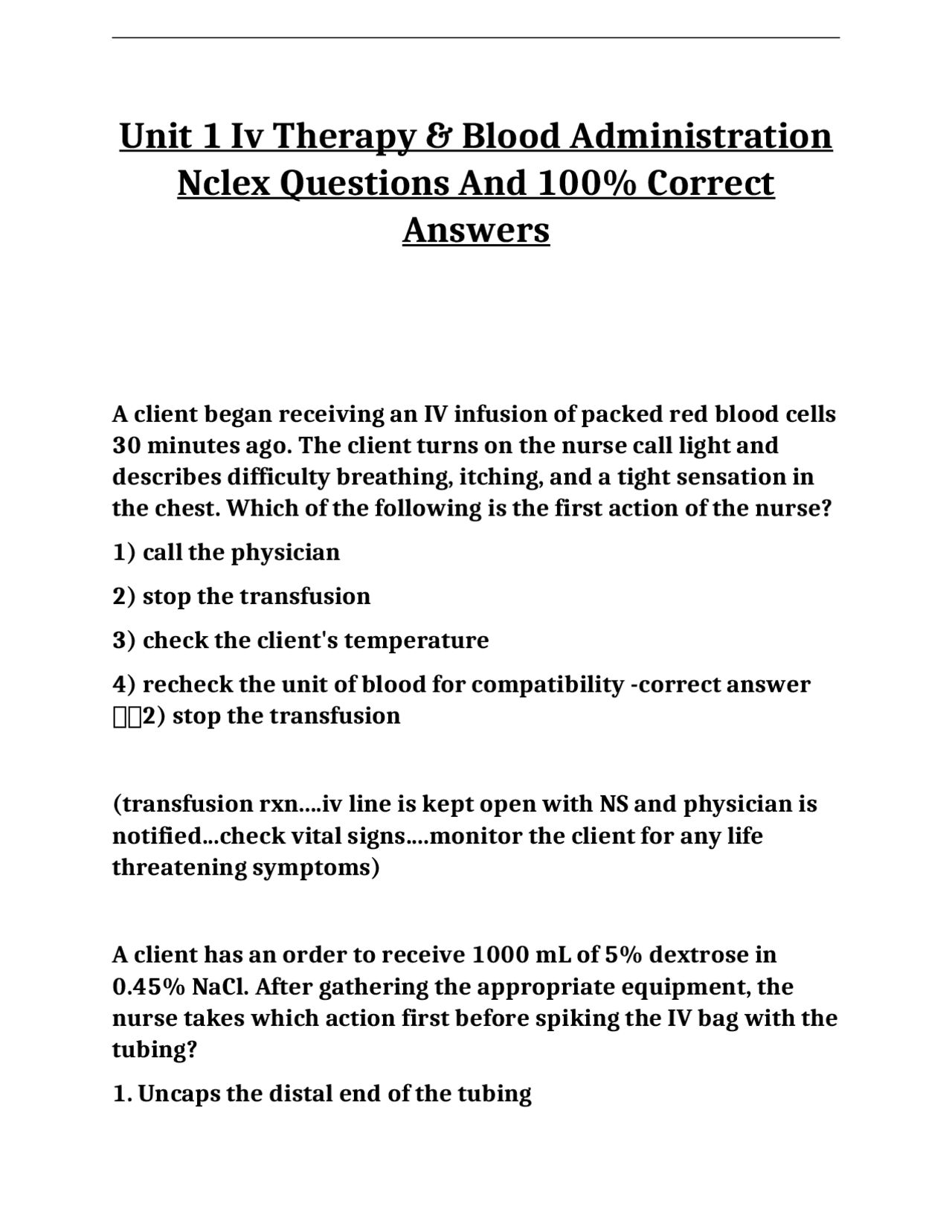 Nursing Procedures for Blood Transfusions and IV Therapy | Exams ...