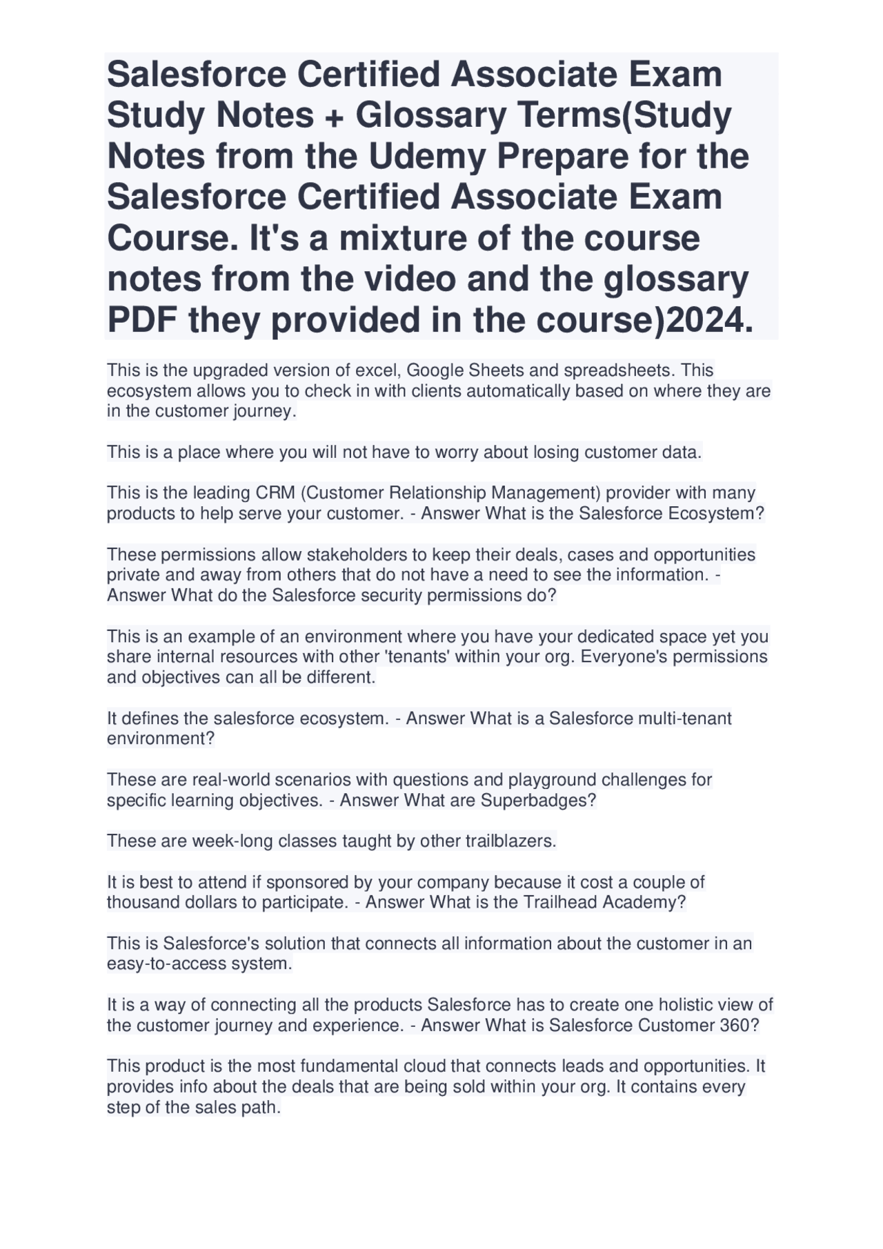 Salesforce Notes.pdf Salesforce Certified Associate Exam Study Notes and Glossary | Study ...