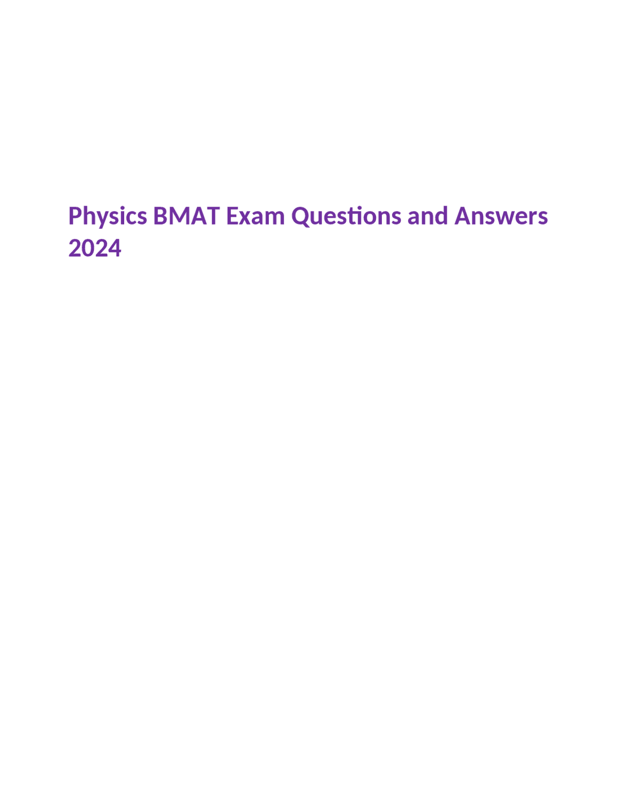 Physics BMAT Exam Questions and Answers | Exams Physics | Docsity