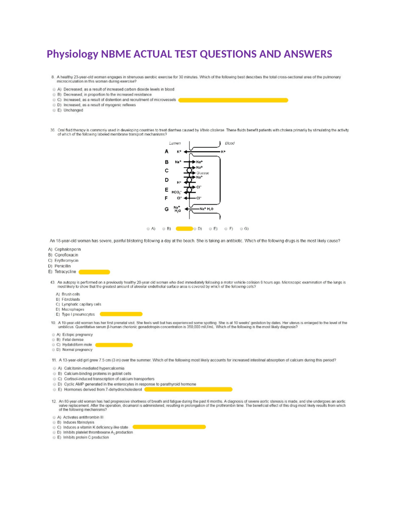 Nbme Sample Questions Physiology NBME ACTUAL TEST QUESTIONS AND ANSWERS | Exams Nursing | Docsity