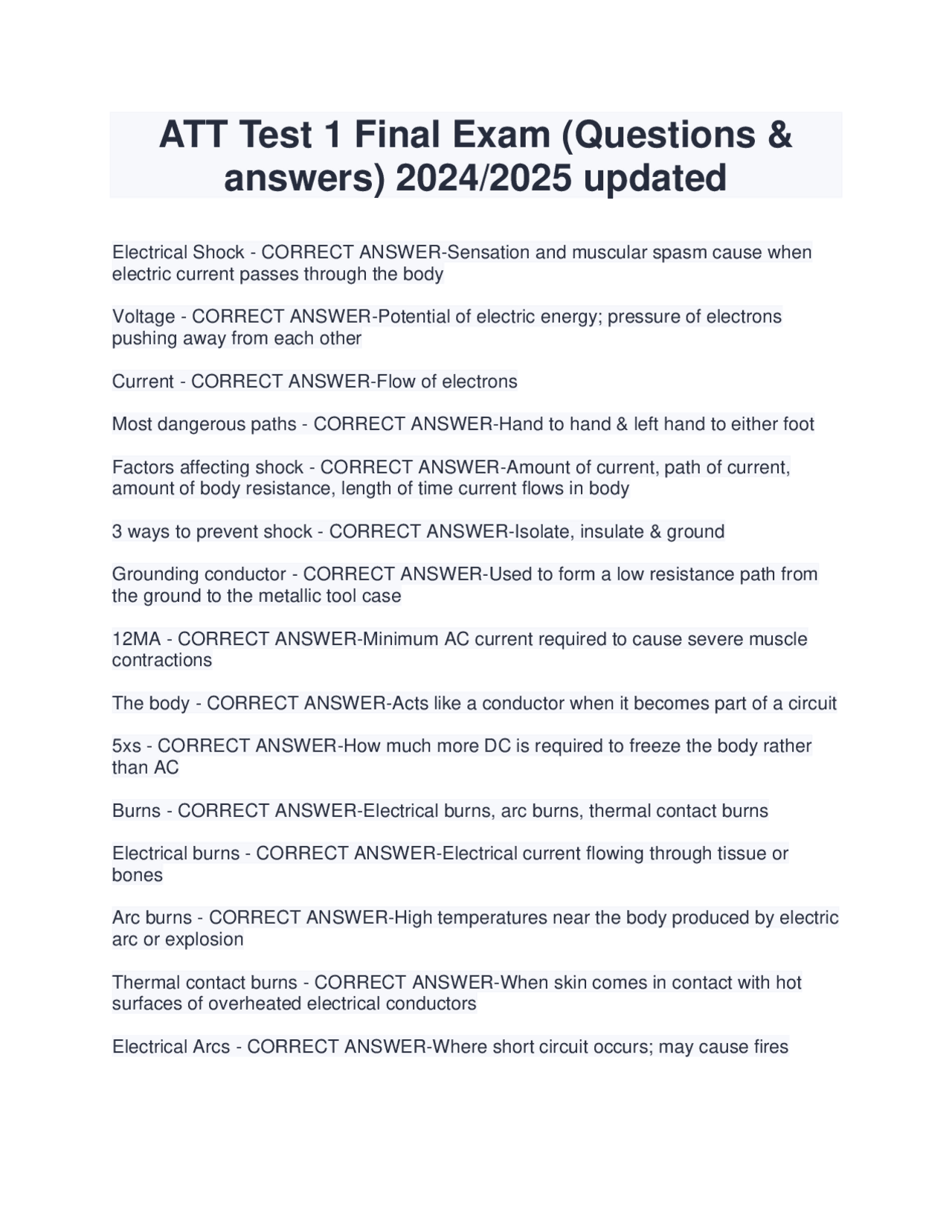 ATT Test 1 Final Exam (Questions & answers) 2024/2025 updated | Exams ...