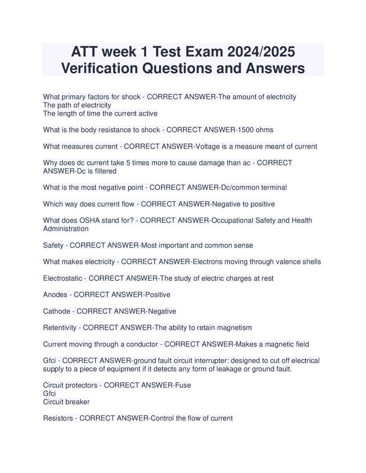ATT week 1 Test Exam 2024/2025 Verification Questions and Answers ...