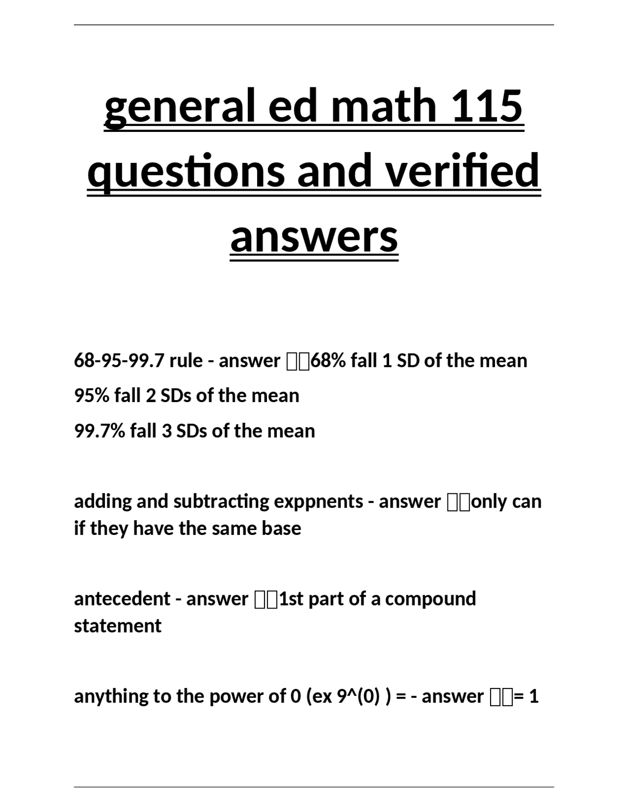 Gen Ed Math Question General Education Math 115: Comprehensive Review of Key Concepts ...