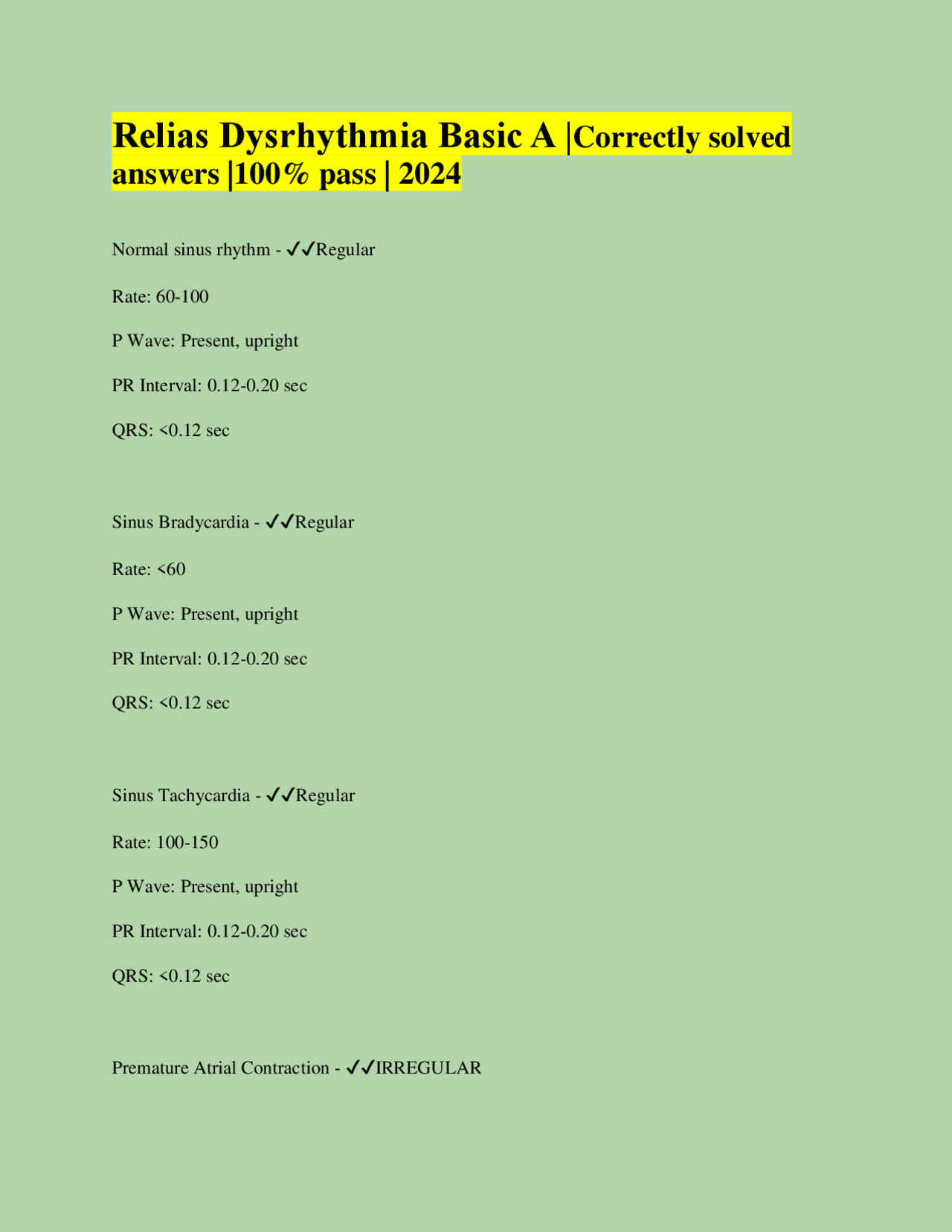 Relias Dysrhythmia Basic A: Comprehensive Guide to Cardiac Rhythms ...