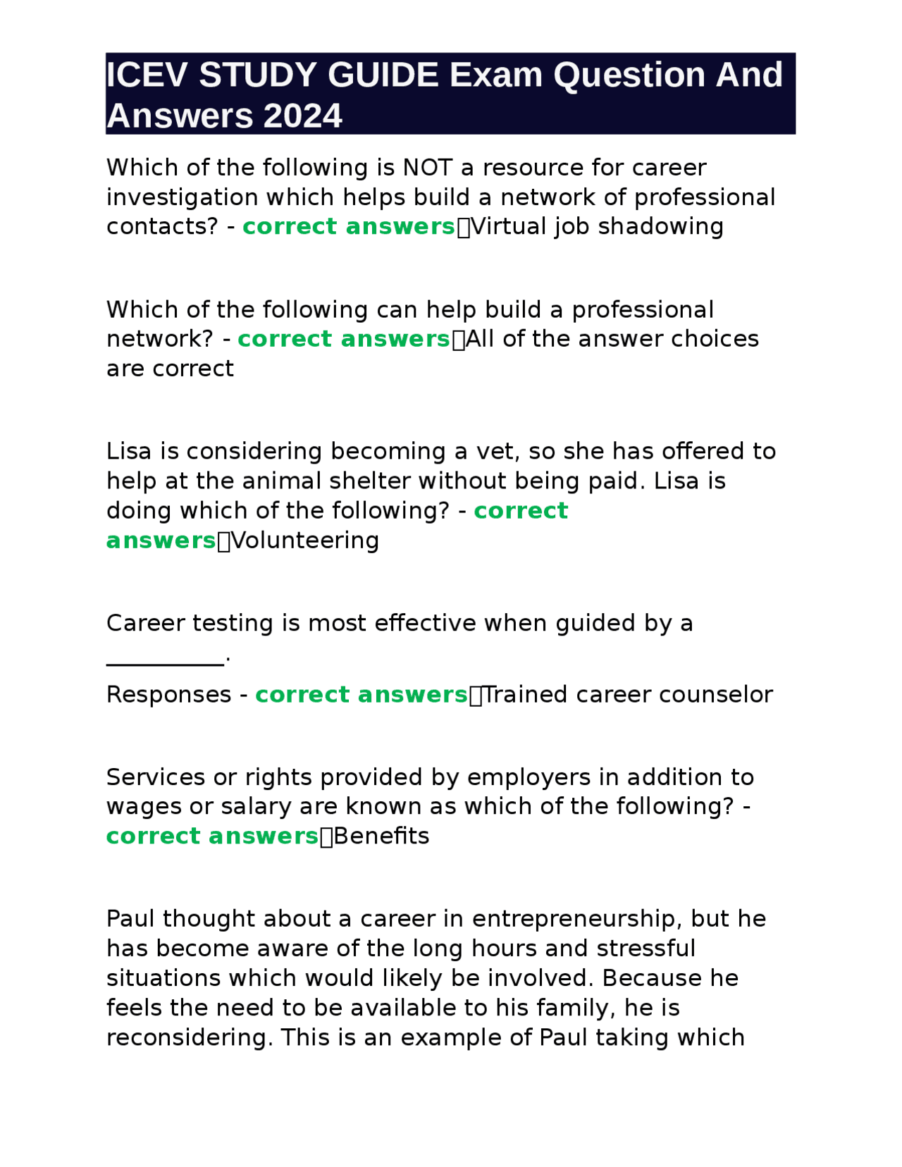 ICEV STUDY GUIDE Exam Question And Answers 2024 | Exams Nursing | Docsity