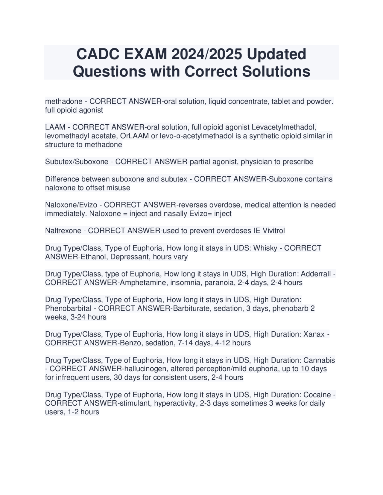 CADC EXAM 2024/2025 Updated Questions with Correct Solutions | Exams ...