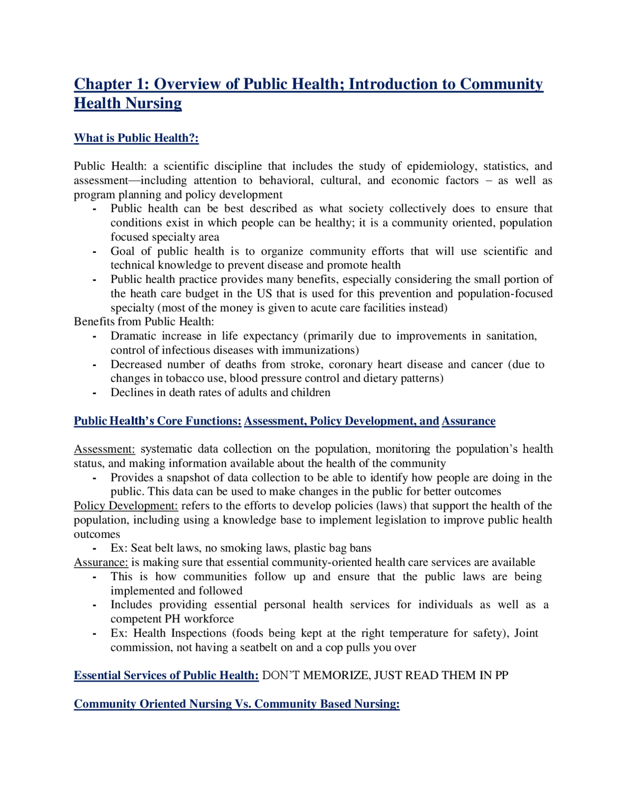 Chapter 1: Overview of Public Health; Introduction to Community Health ...