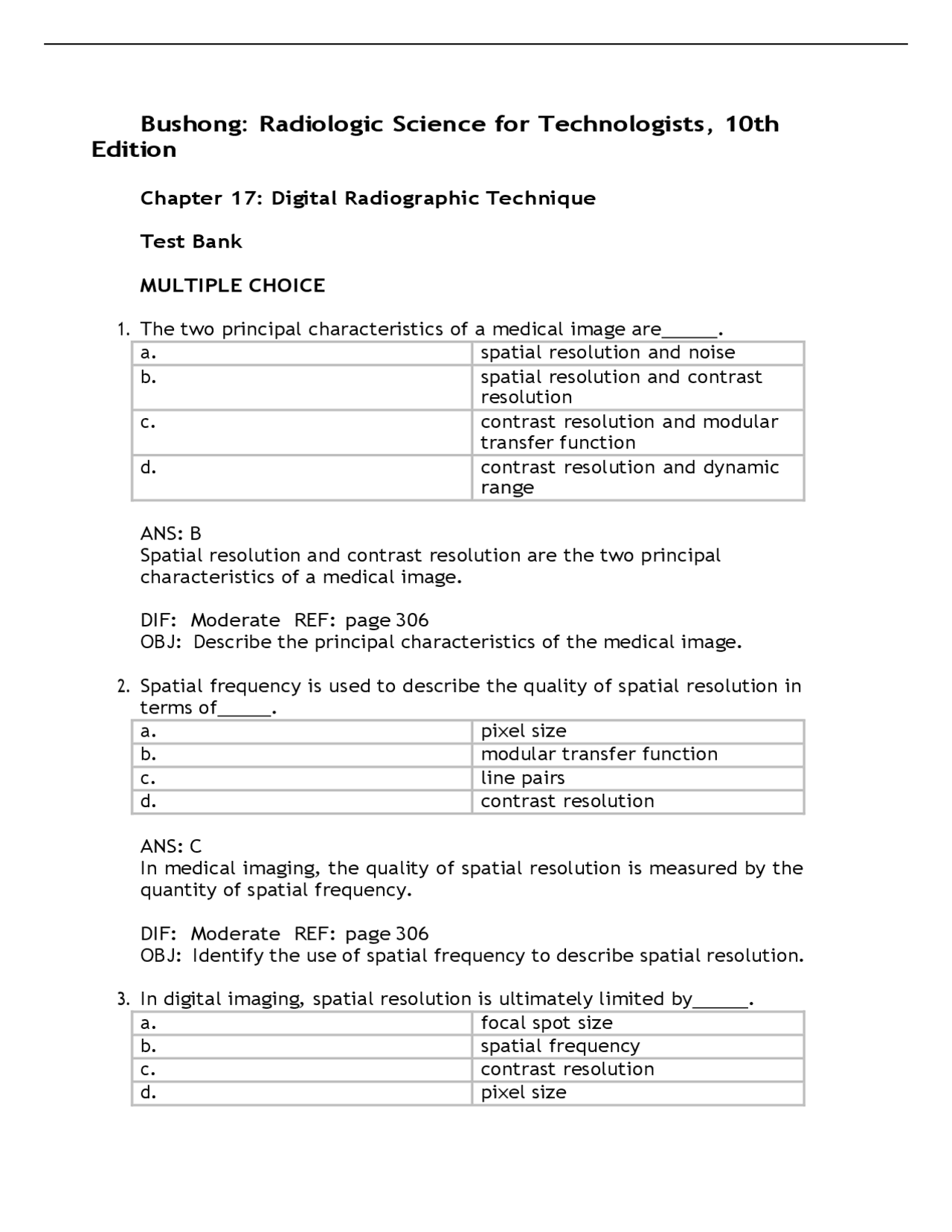 Radiographic Technique Test Bank for Bushong's 10th Edition | Exams ...