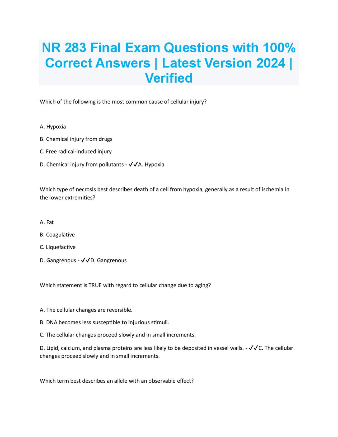 NR 283 Final Exam Questions with 100% Correct Answers | Latest Version ...